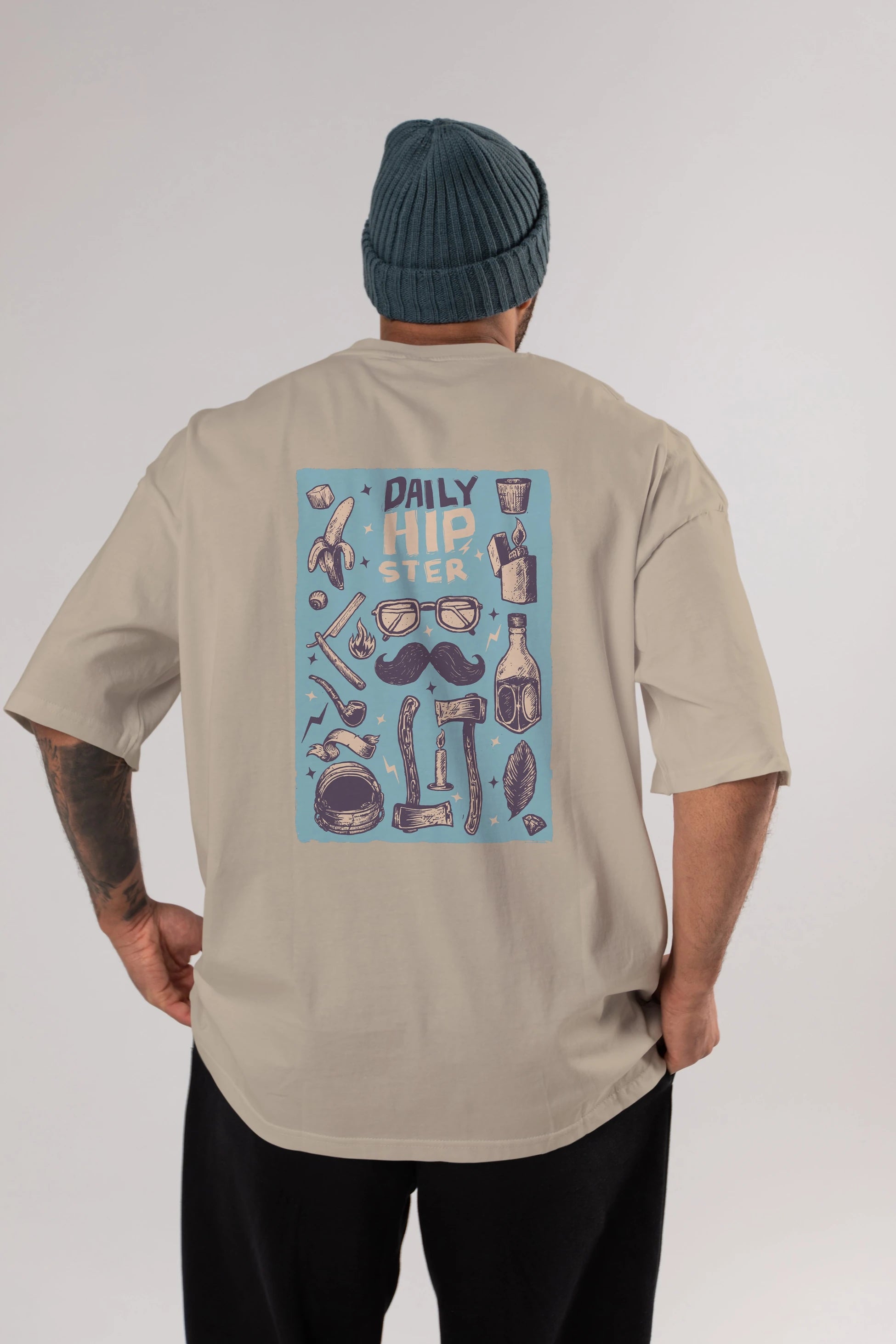 Hipster Arka Baskılı Oversize t-shirt Erkek Kadın Unisex %100 Pamuk
