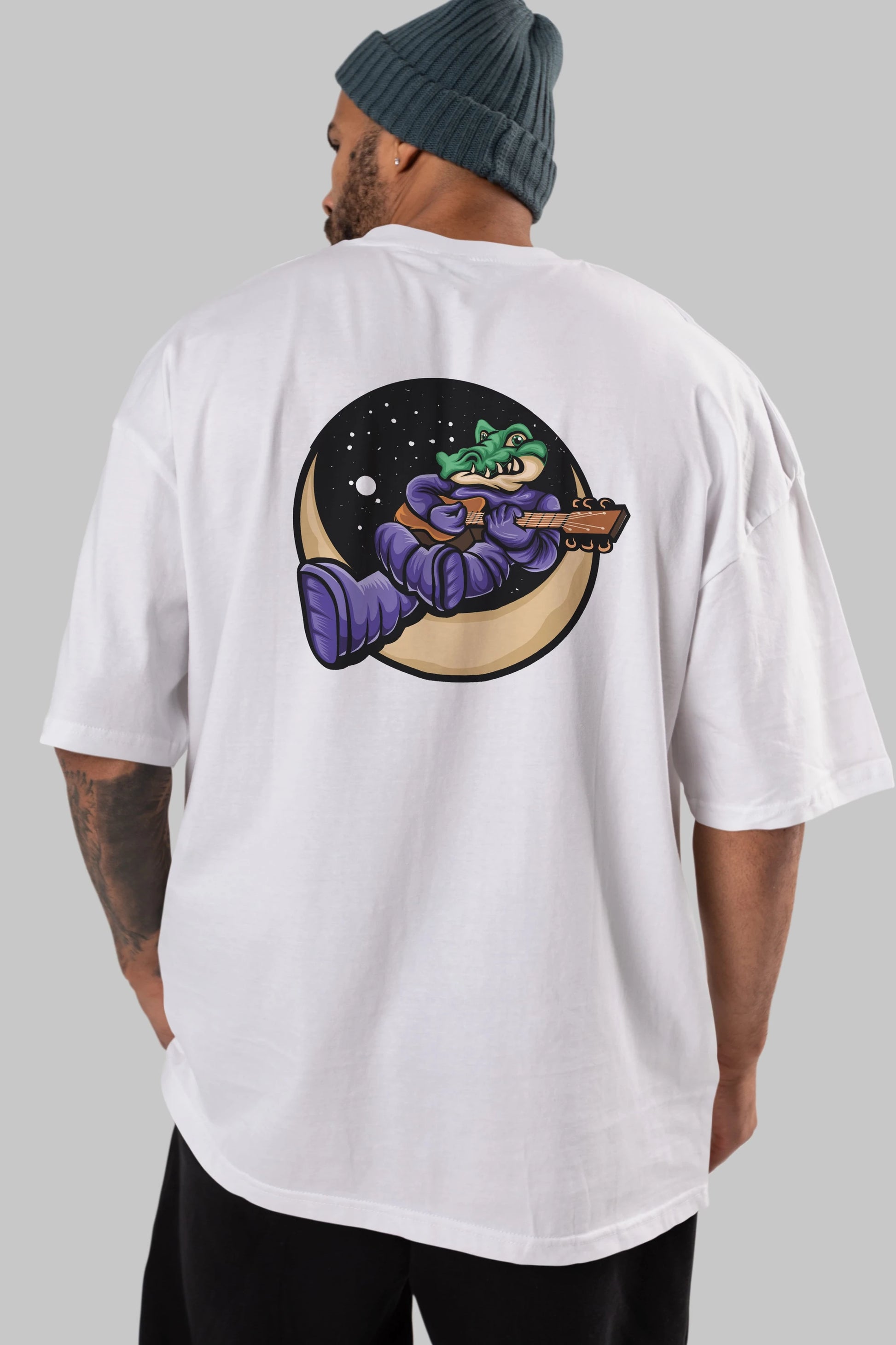 Space Crocodile Arka Baskılı Oversize t-shirt Erkek Kadın Unisex
