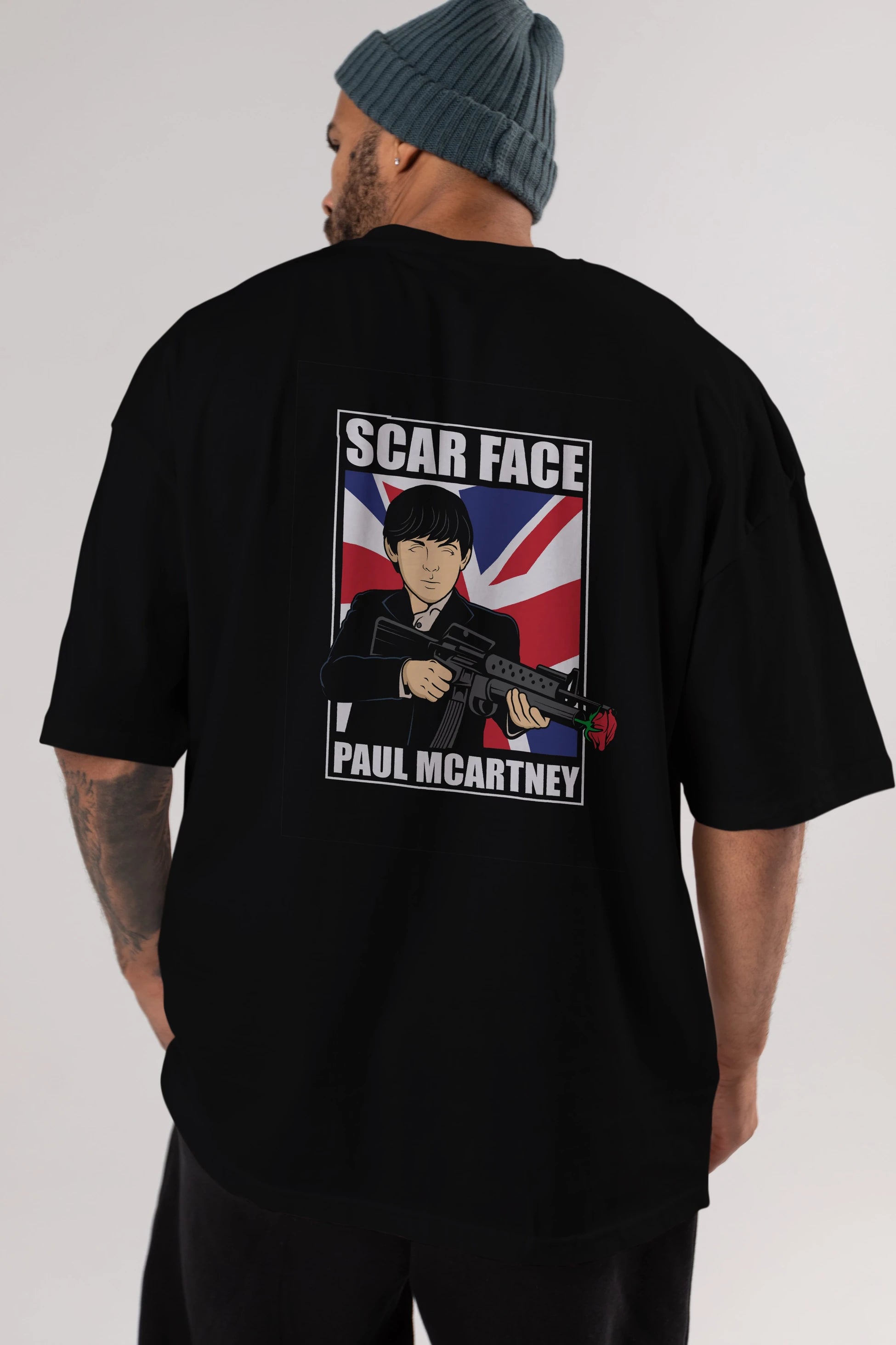 Paul Mccartney Scar Face Arka Baskılı Oversize t-shirt Erkek Kadın Unisex %100 Pamuk tişort