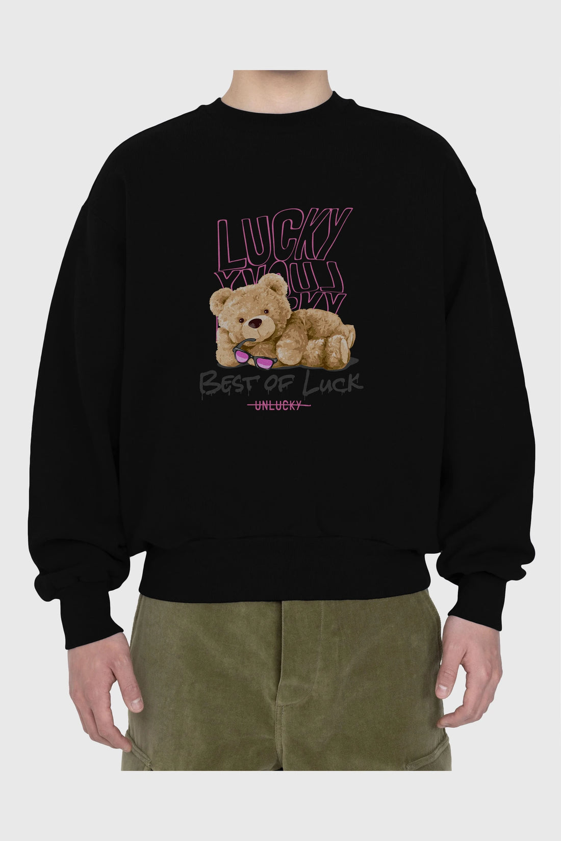 Best of Lucky Bear Ön Baskılı Oversize Sweatshirt Erkek Kadın Unisex