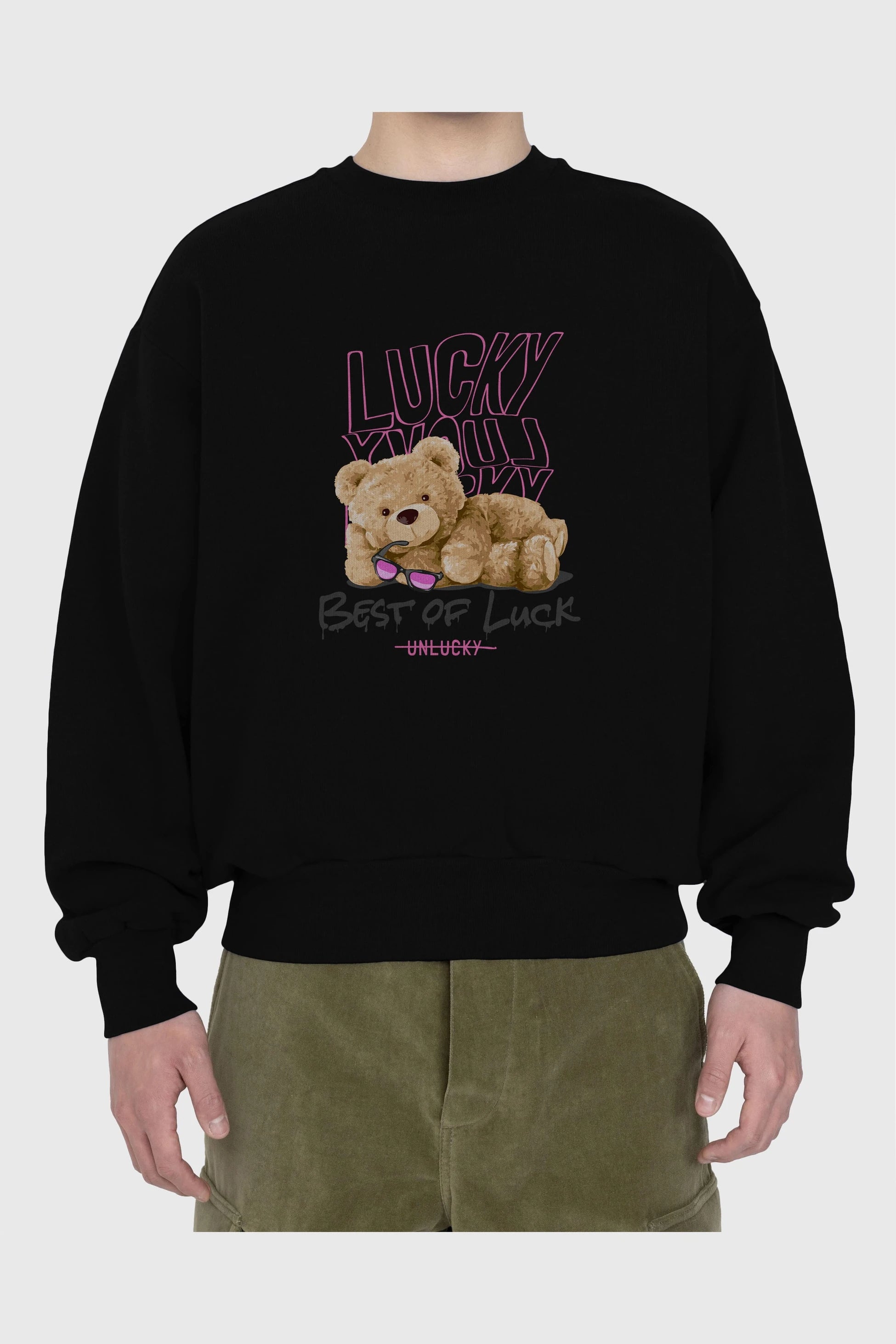 Best of Lucky Bear Ön Baskılı Oversize Sweatshirt Erkek Kadın Unisex