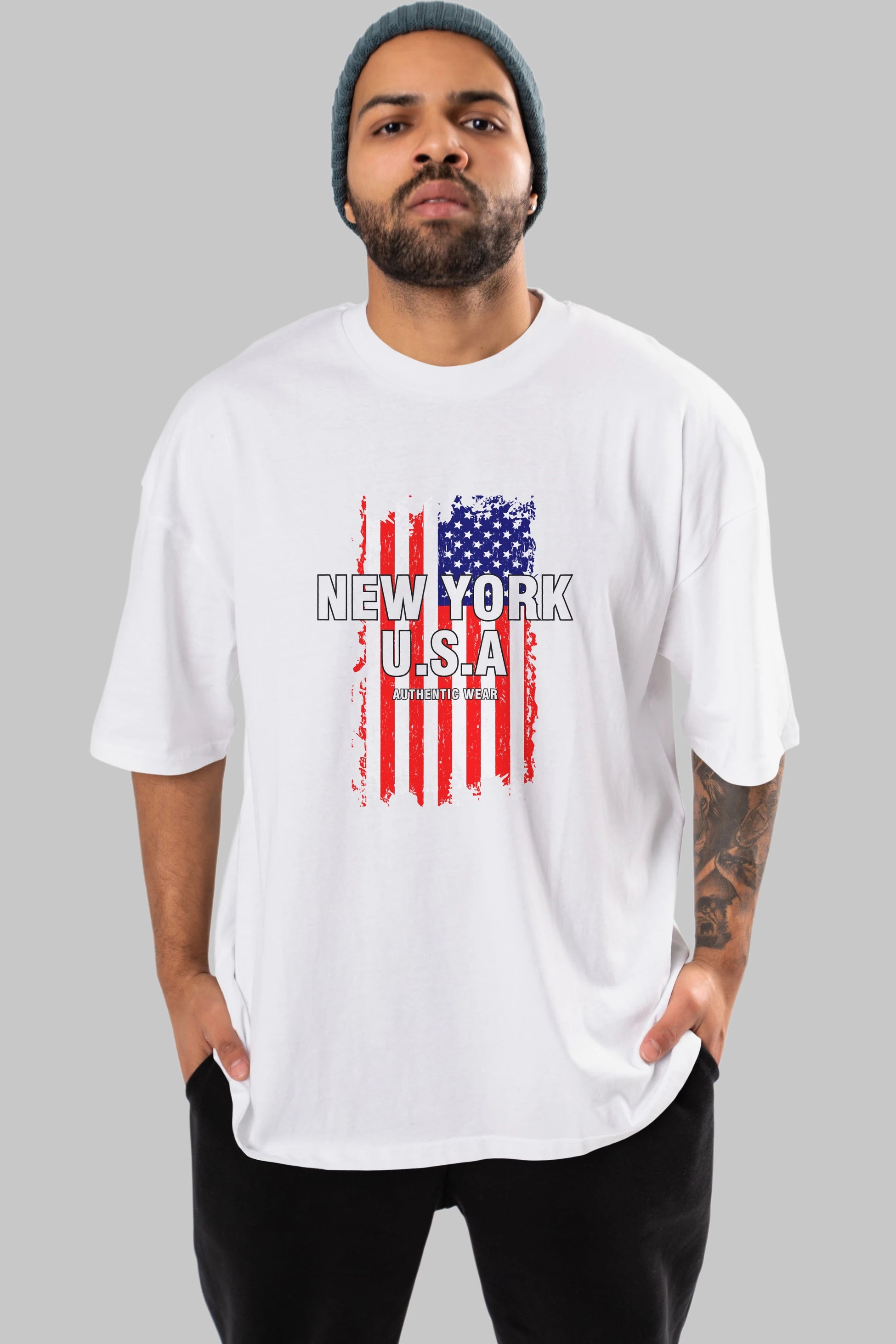New York Usa Ön Baskılı Oversize t-shirt Erkek Kadın Unisex