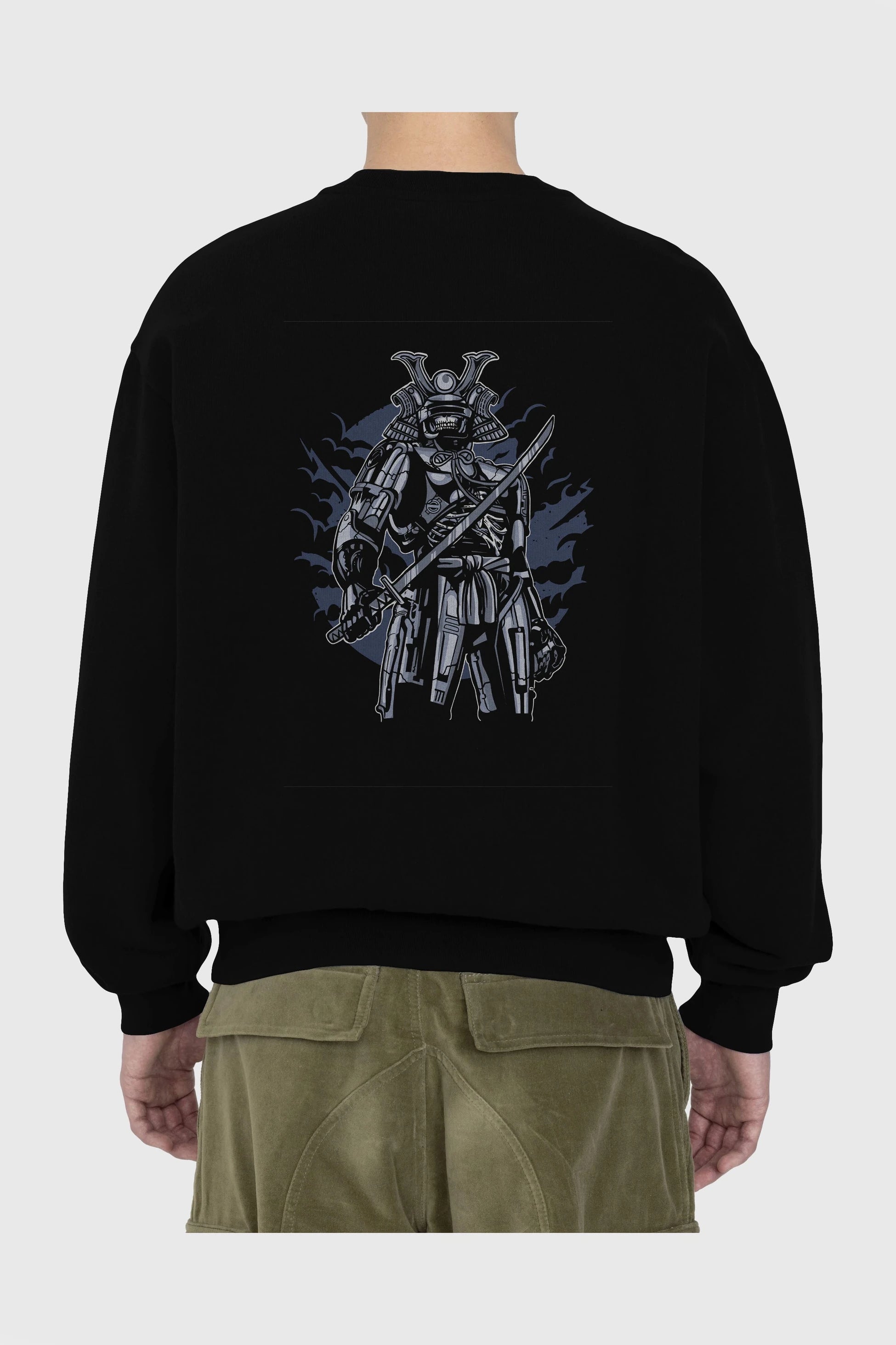 Samurai Robot Skull Arka Baskılı Oversize Sweatshirt Erkek Kadın Unisex