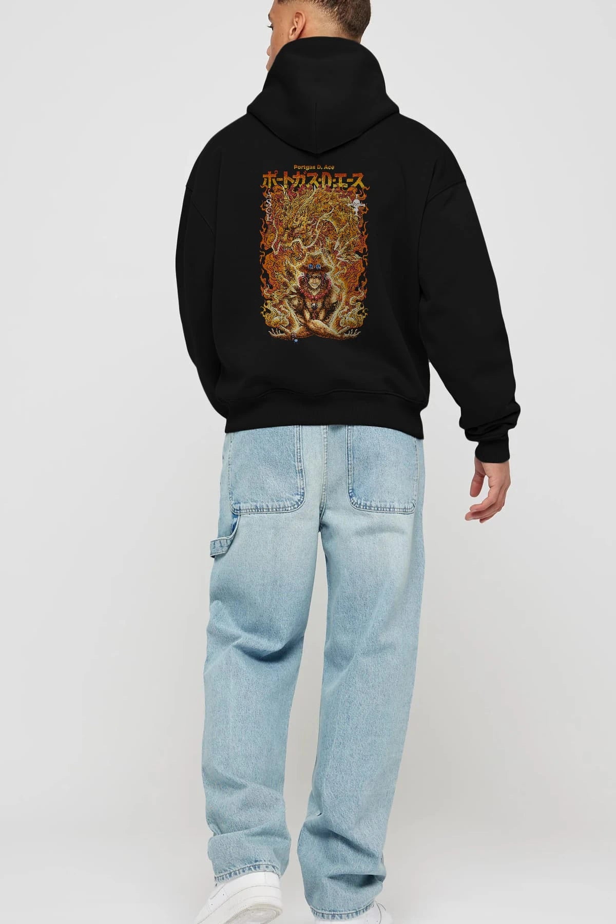 PORTGAS D. ACE Anime Arka Baskılı Hoodie Oversize Kapüşonlu Sweatshirt Erkek Kadın Unisex
