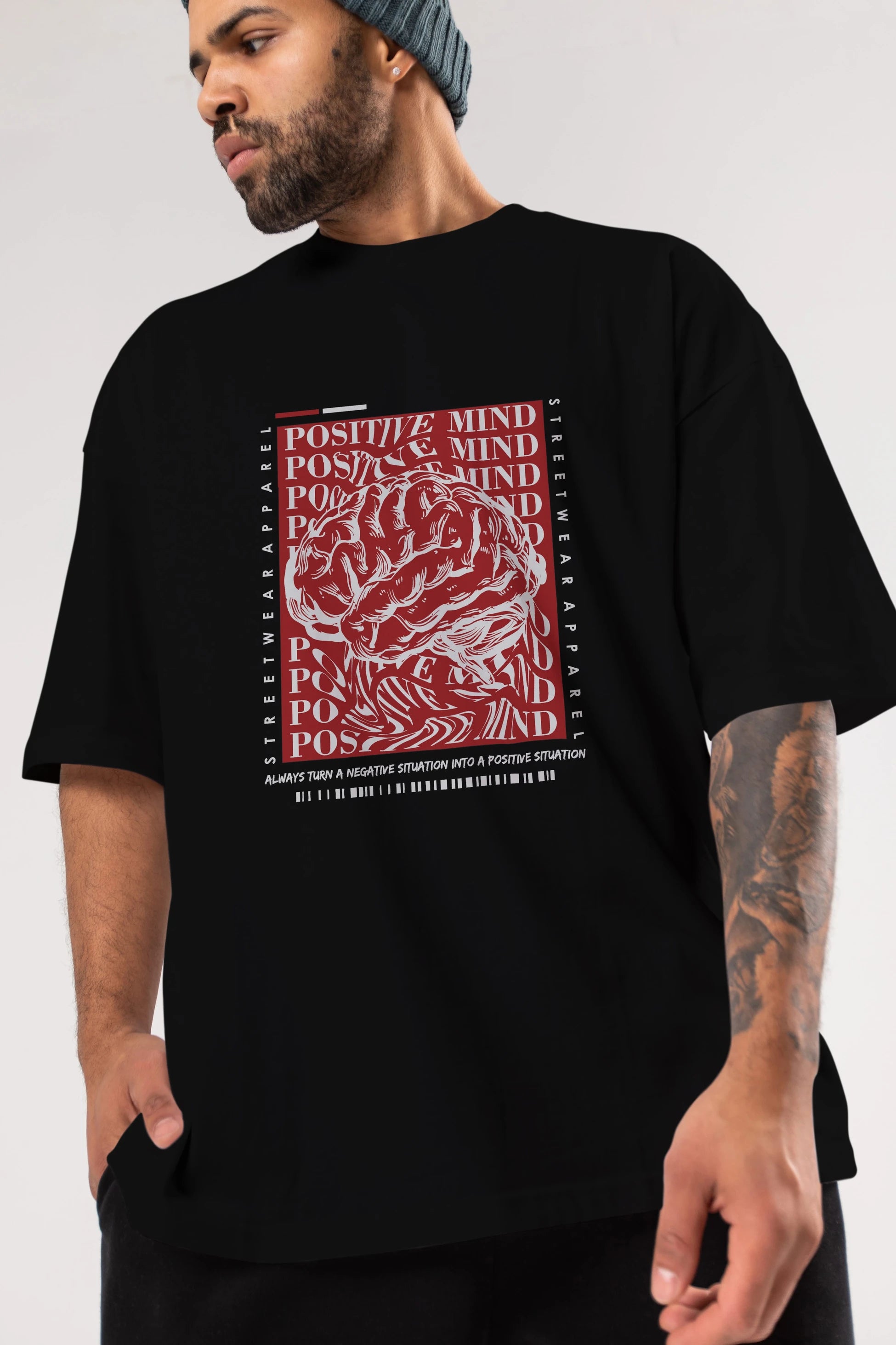 Positive Mind Ön Baskılı Oversize t-shirt Erkek Kadın Unisex