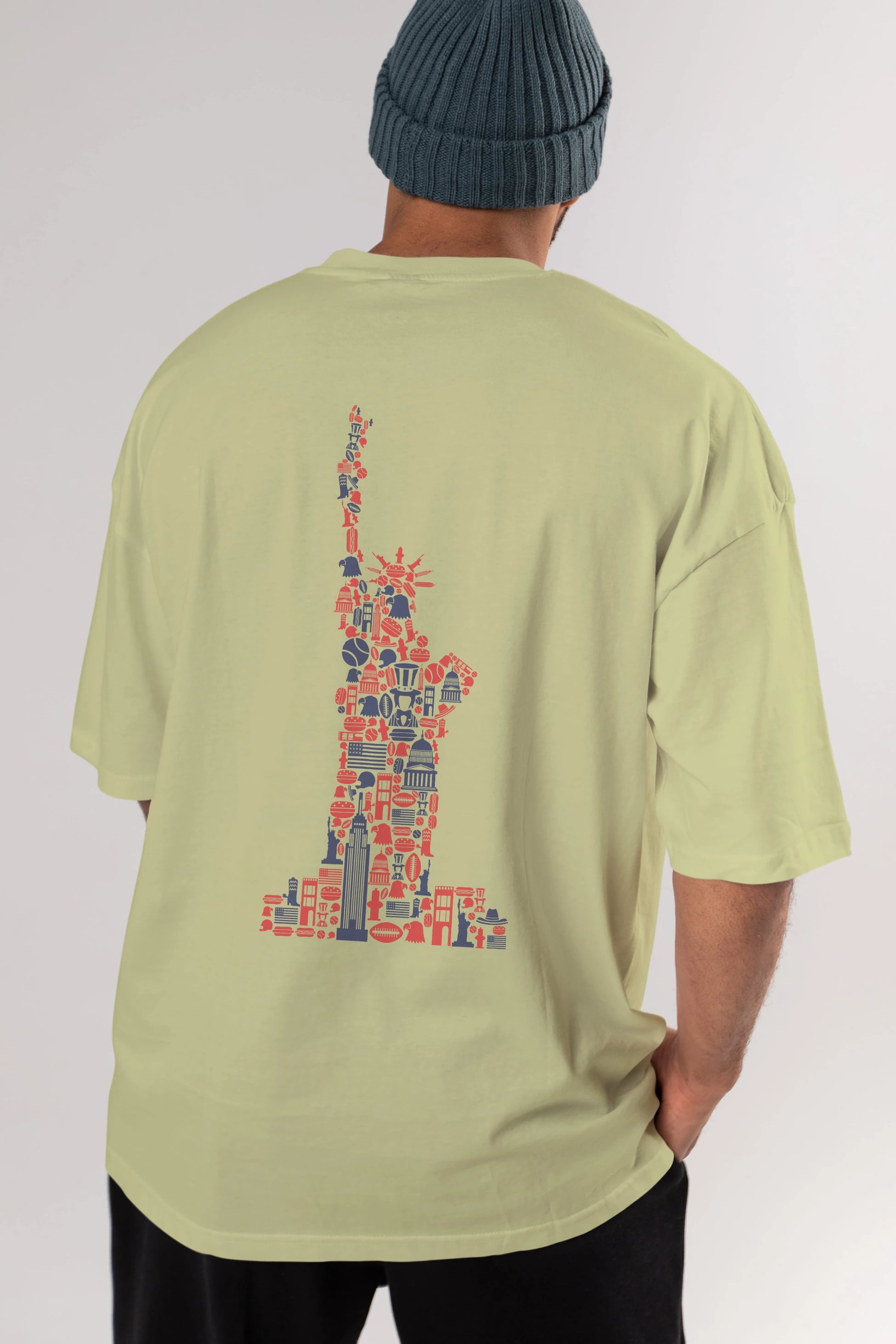 Liberty Arka Baskılı Oversize t-shirt %100 pamuk Erkek Kadın Unisex