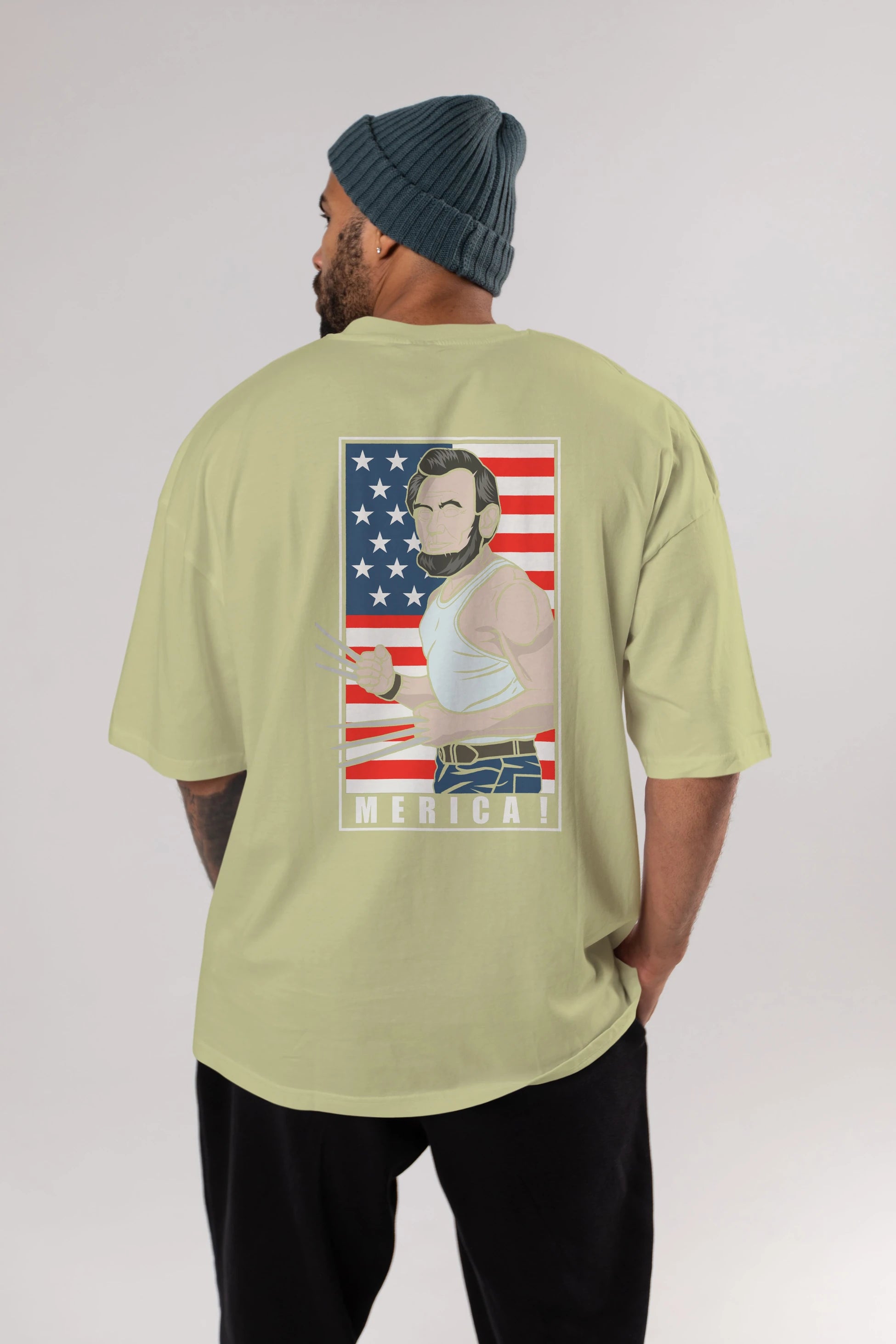 Wolverlincoln Arka Baskılı Oversize t-shirt Erkek Kadın Unisex %100 Pamuk tişort