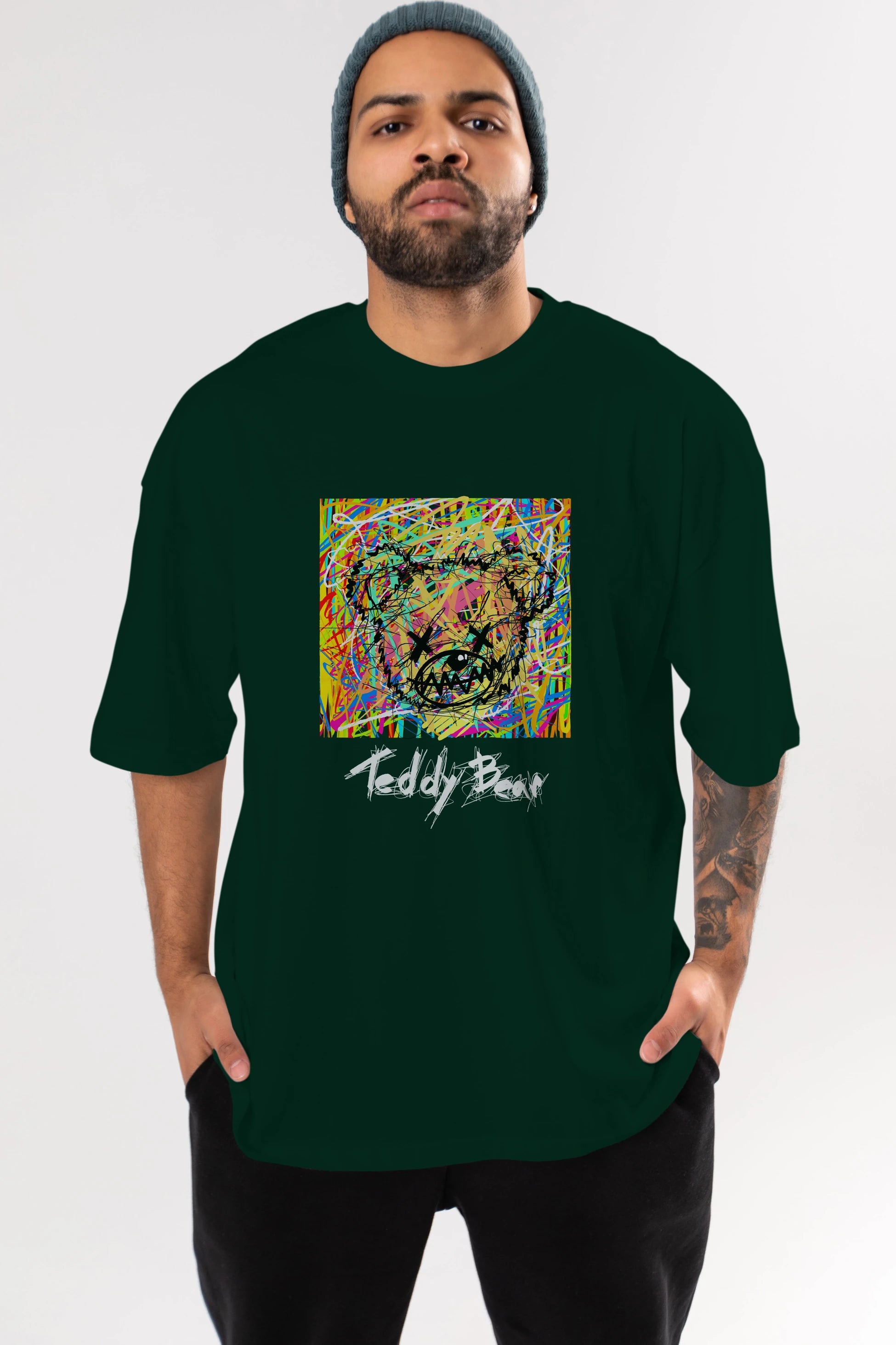 Teddy Bear 3 Ön Baskılı Oversize t-shirt Erkek Kadın Unisex