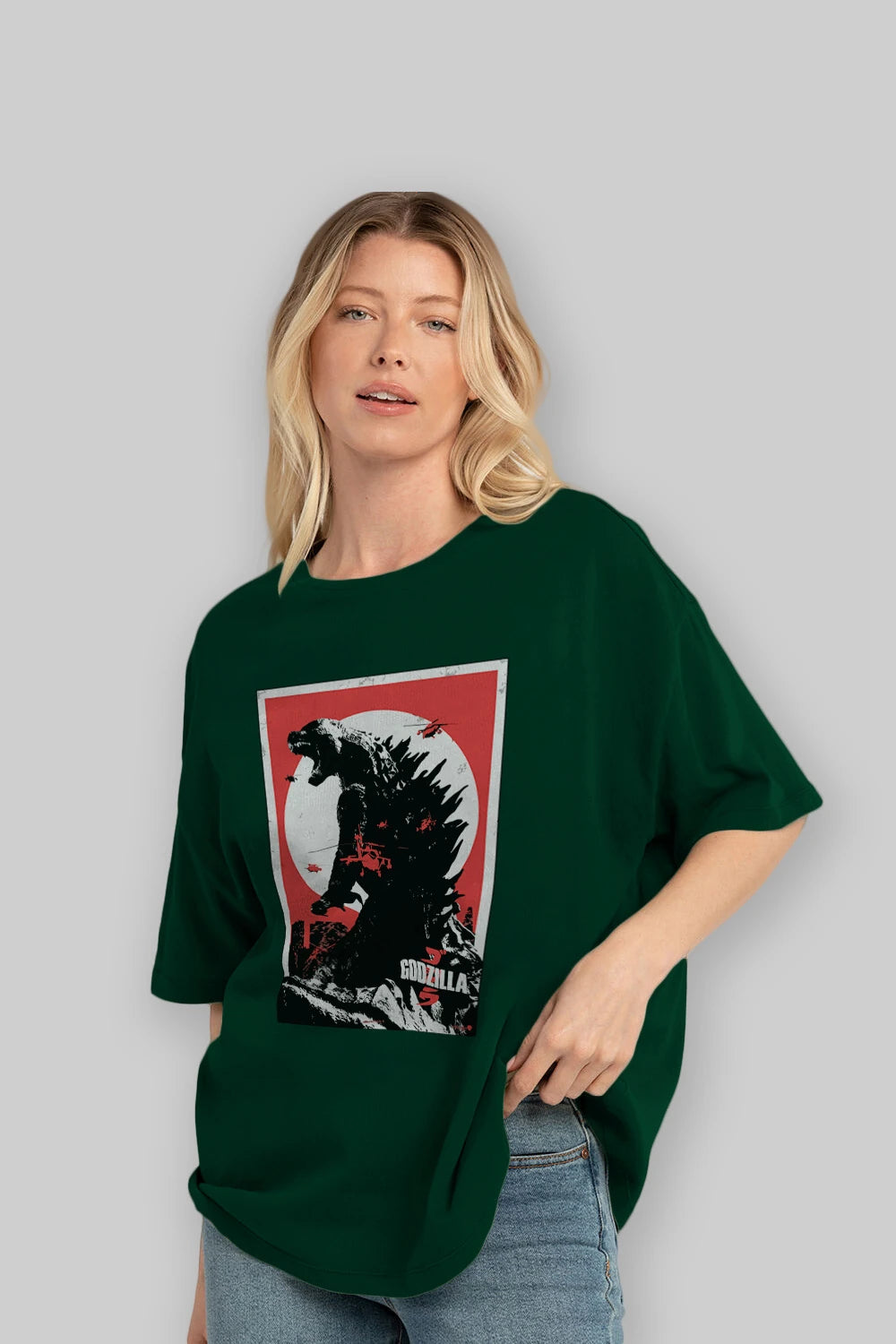 Godzilla (2) Ön Baskılı Oversize t-shirt Erkek Kadın Unisex %100 Pamuk Bisiklet Yaka tişort