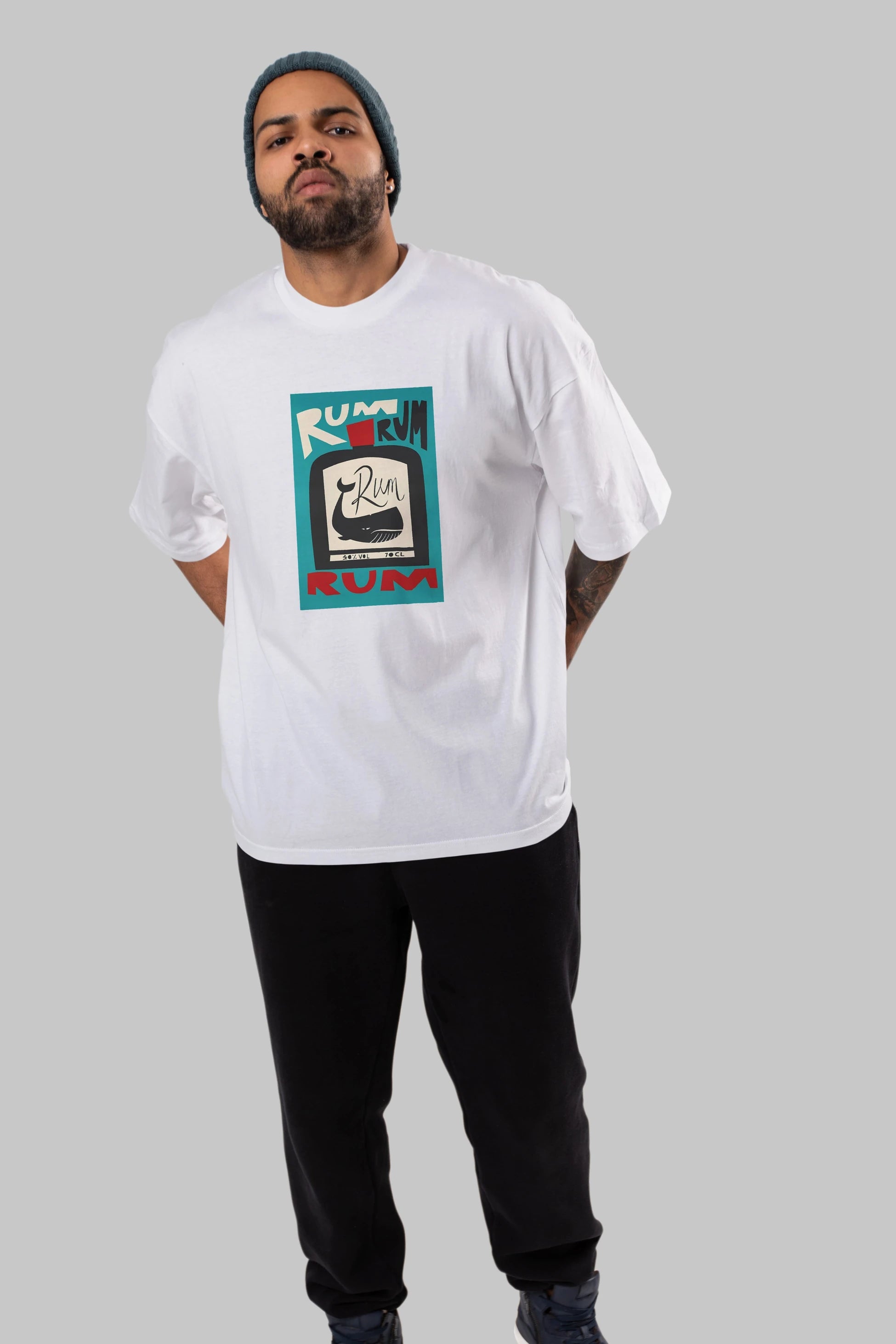 Rum Ön Baskılı Oversize t-shirt Erkek Kadın Unisex %100 Pamuk Bisiklet Yaka tişort