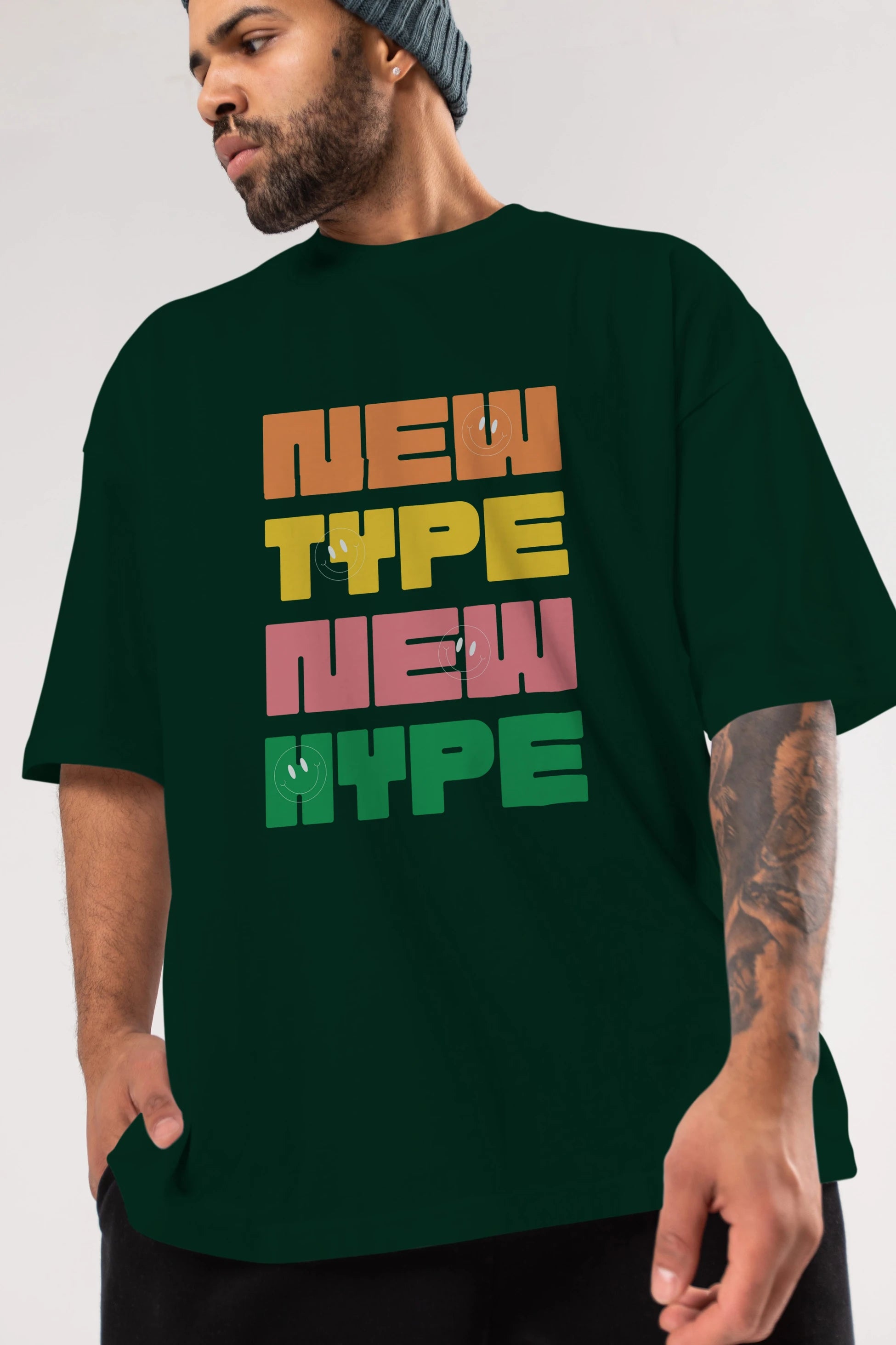 New Type New Hype Yazılı Ön Baskılı Oversize t-shirt Erkek Kadın Unisex