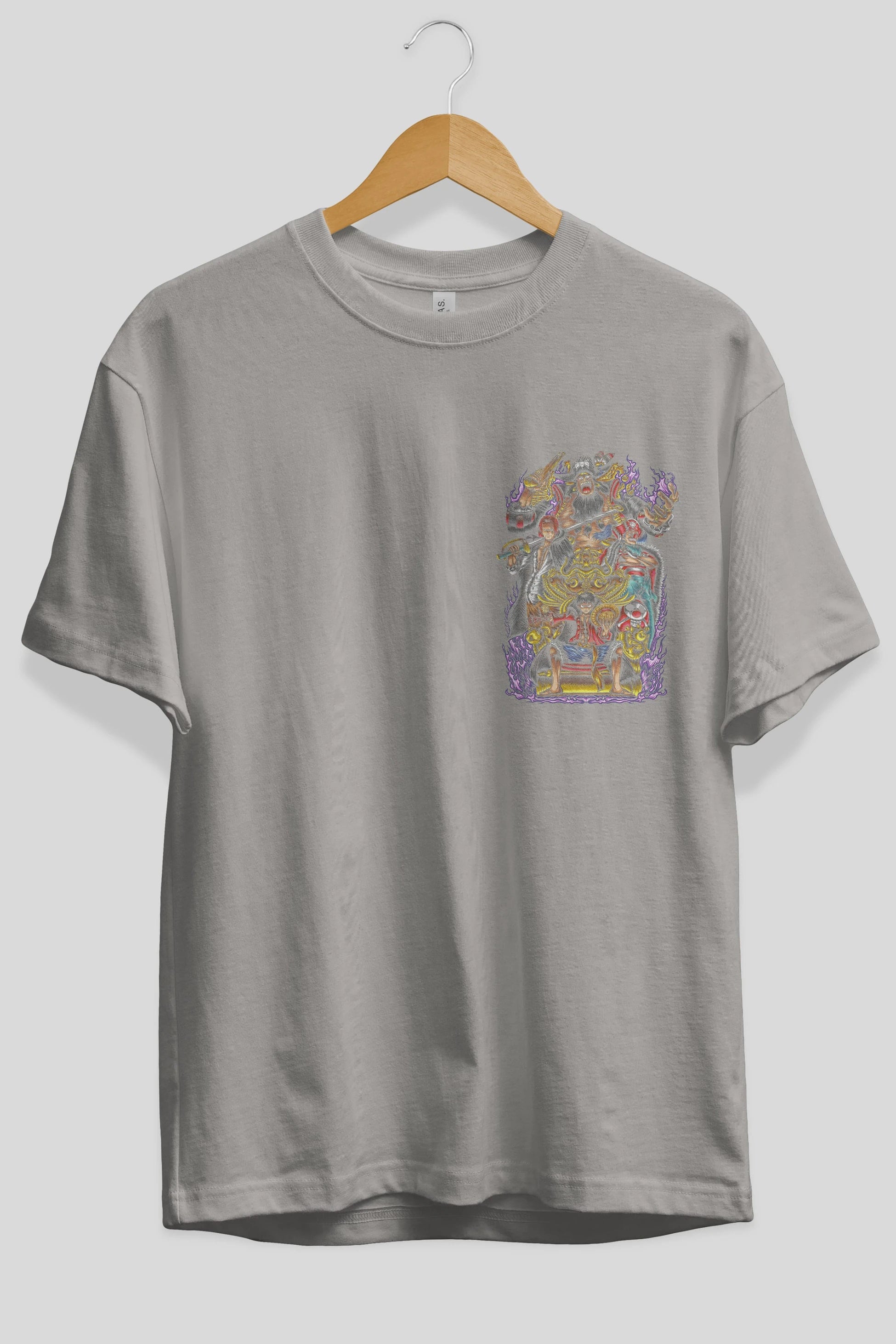 ONE PIECE (8) Ön Sol Baskılı Oversize t-shirt Erkek Kadın Unisex %100 Pamuk Bisiklet Yaka tişort