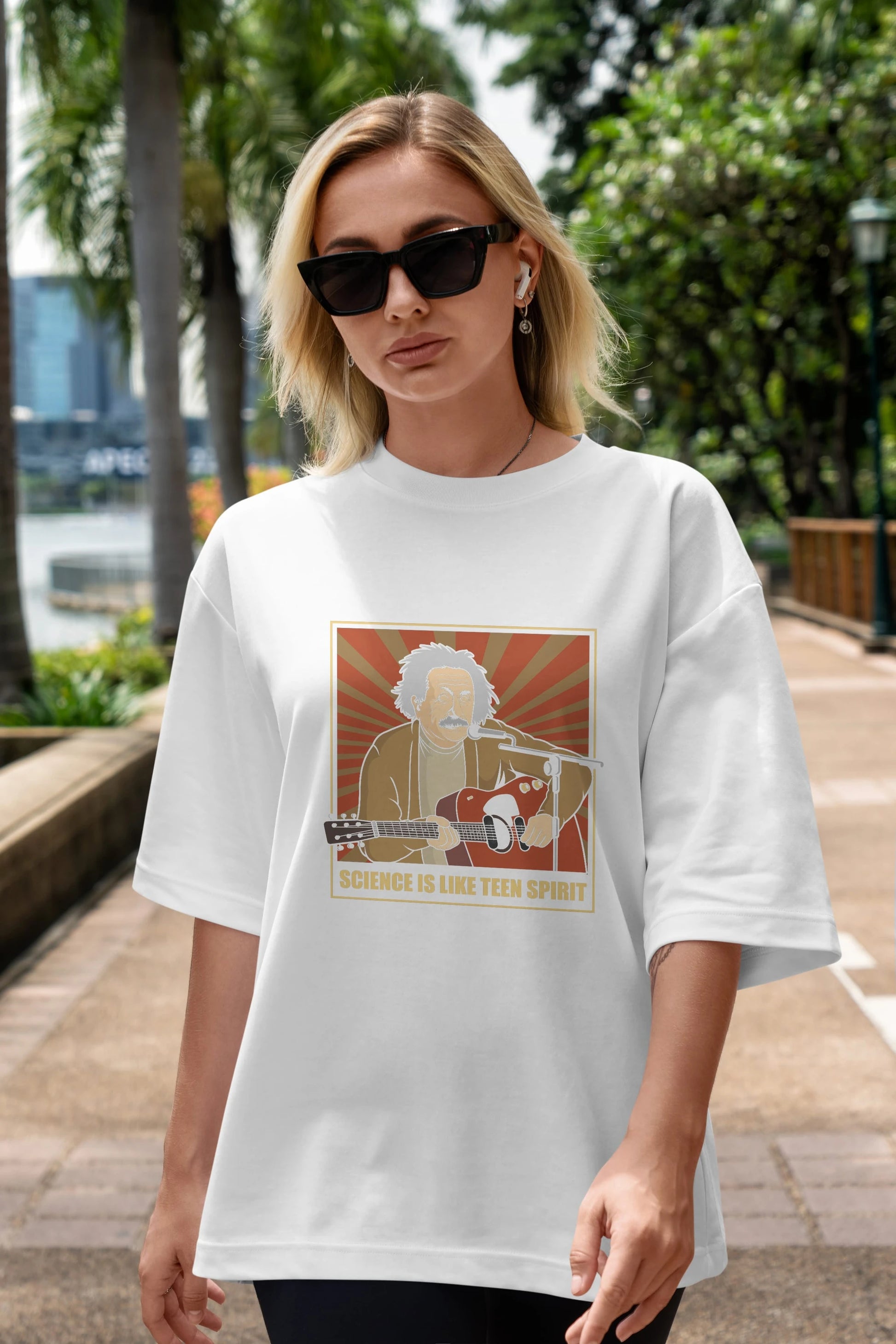 Kurt Einstein Ön Baskılı Oversize t-shirt Erkek Kadın Unisex %100 Pamuk tişort