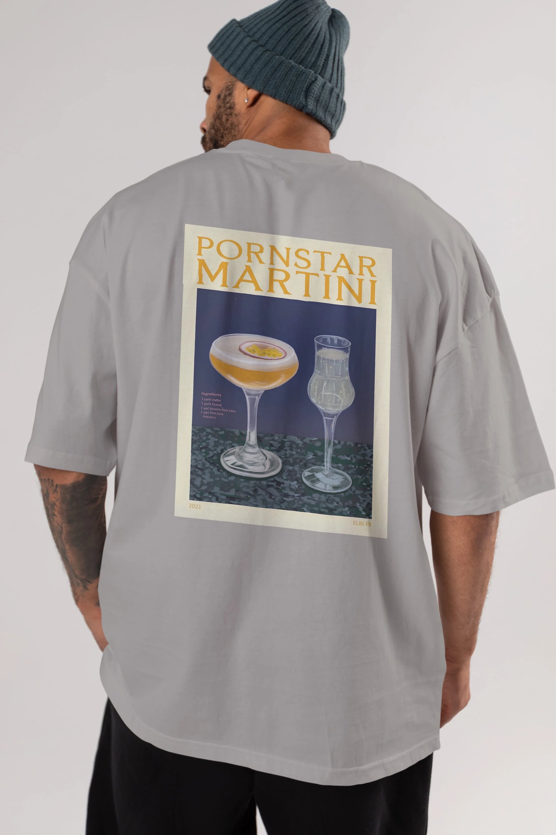 P.rnstar Martini Arka Baskılı Oversize t-shirt Erkek Kadın Unisex %100 Pamuk Bisiklet Yaka tişort