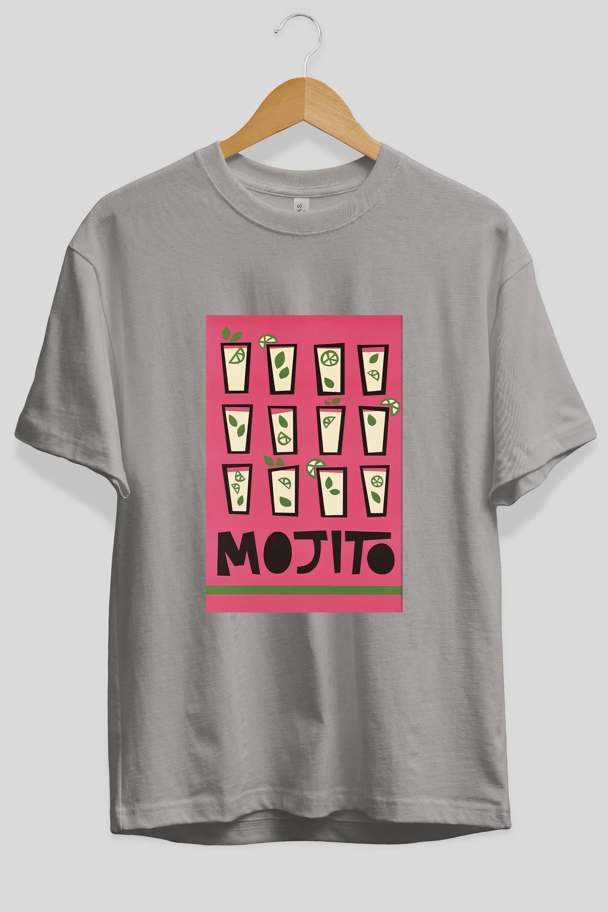 Mojito Ön Baskılı Oversize t-shirt Erkek Kadın Unisex %100 Pamuk Bisiklet Yaka tişort