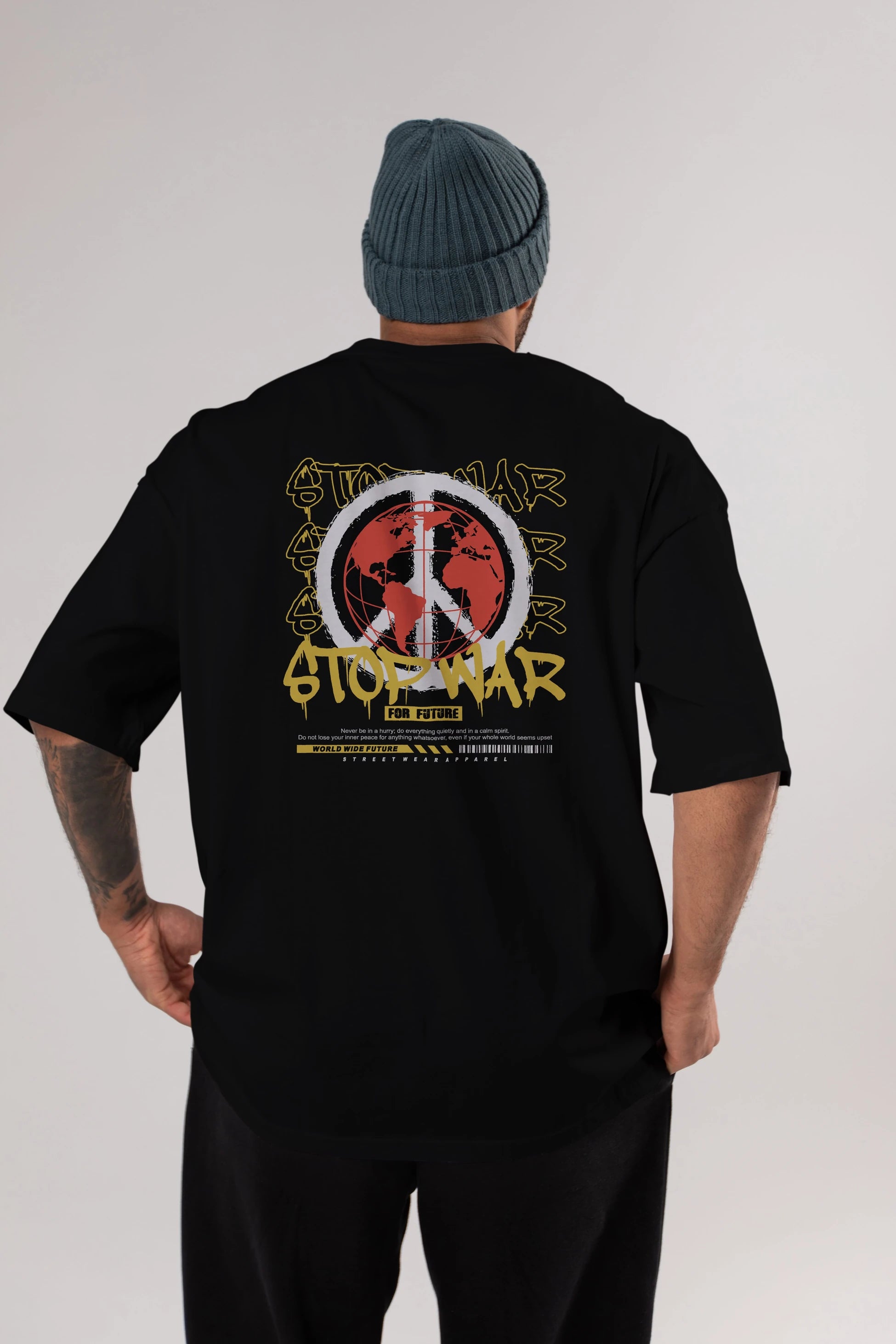 Stop War for Future Arka Baskılı Oversize t-shirt Erkek Kadın Unisex