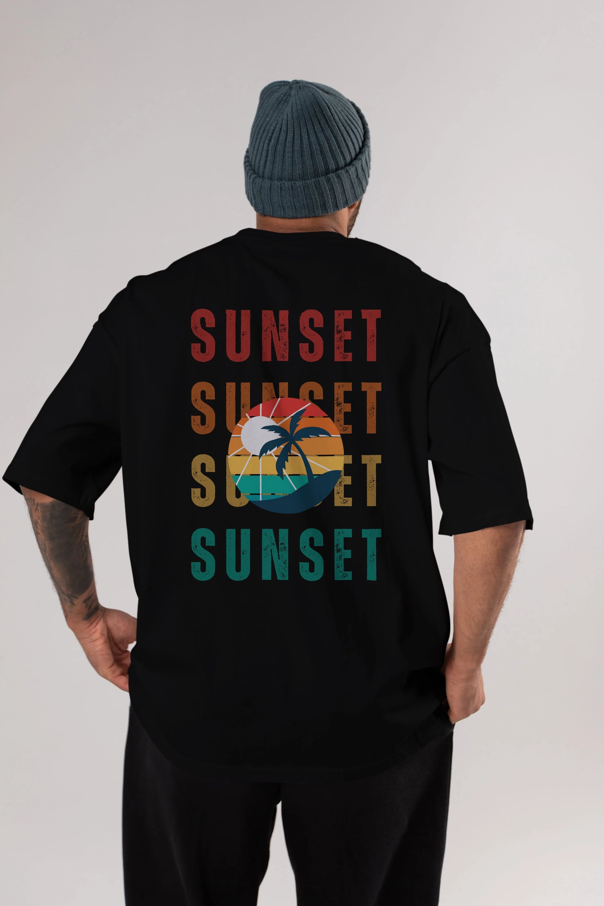 Sunset Yazılı Arka Baskılı Oversize t-shirt Erkek Kadın Unisex