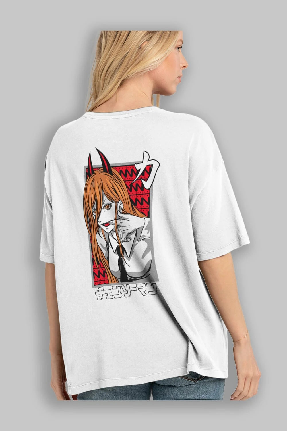 CHAINSAWMAN POWER Anime Arka Baskılı Oversize t-shirt Erkek Kadın Unisex