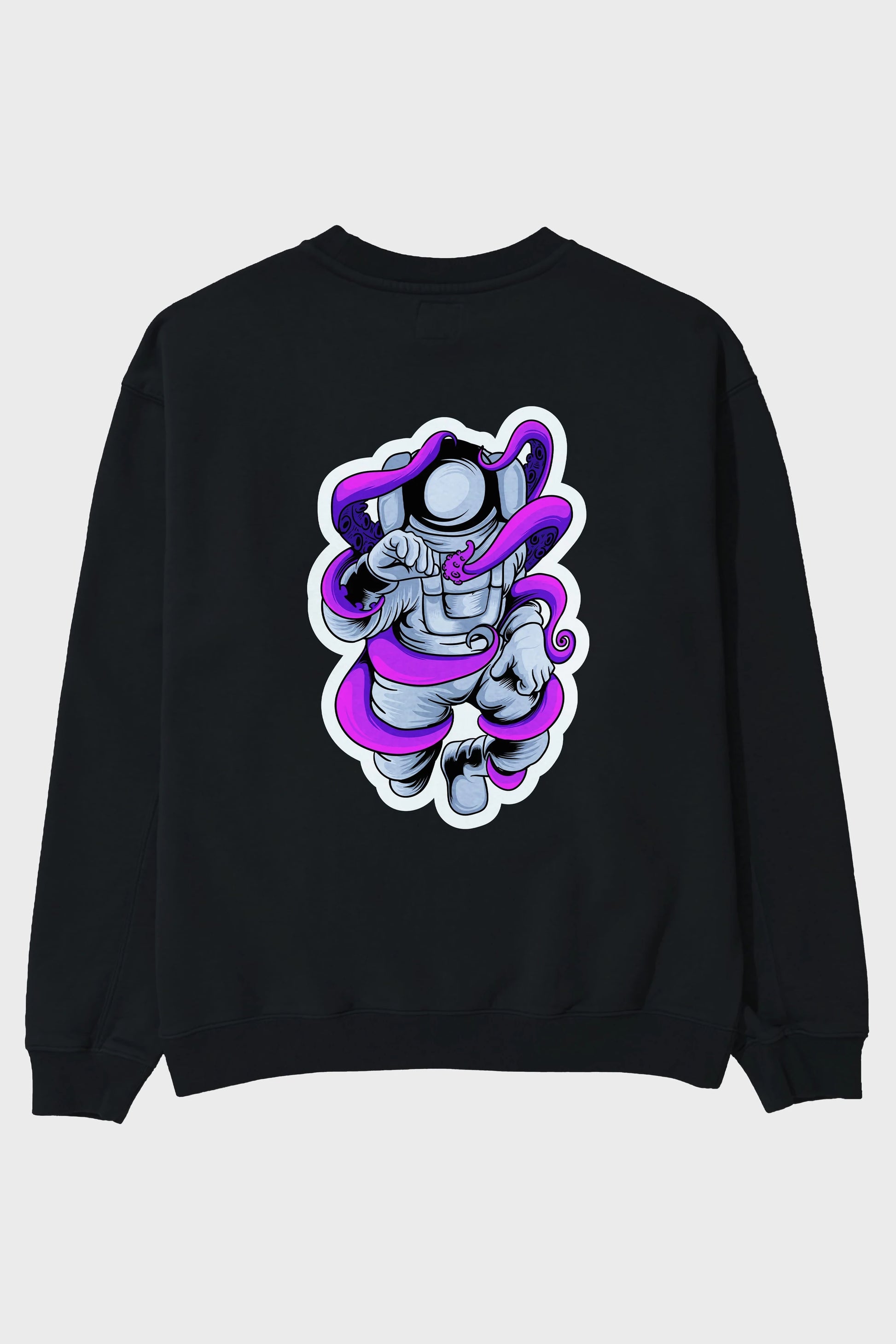 Astronaut fighting octopus sticker Arka Baskılı Oversize Sweatshirt Erkek Kadın Unisex