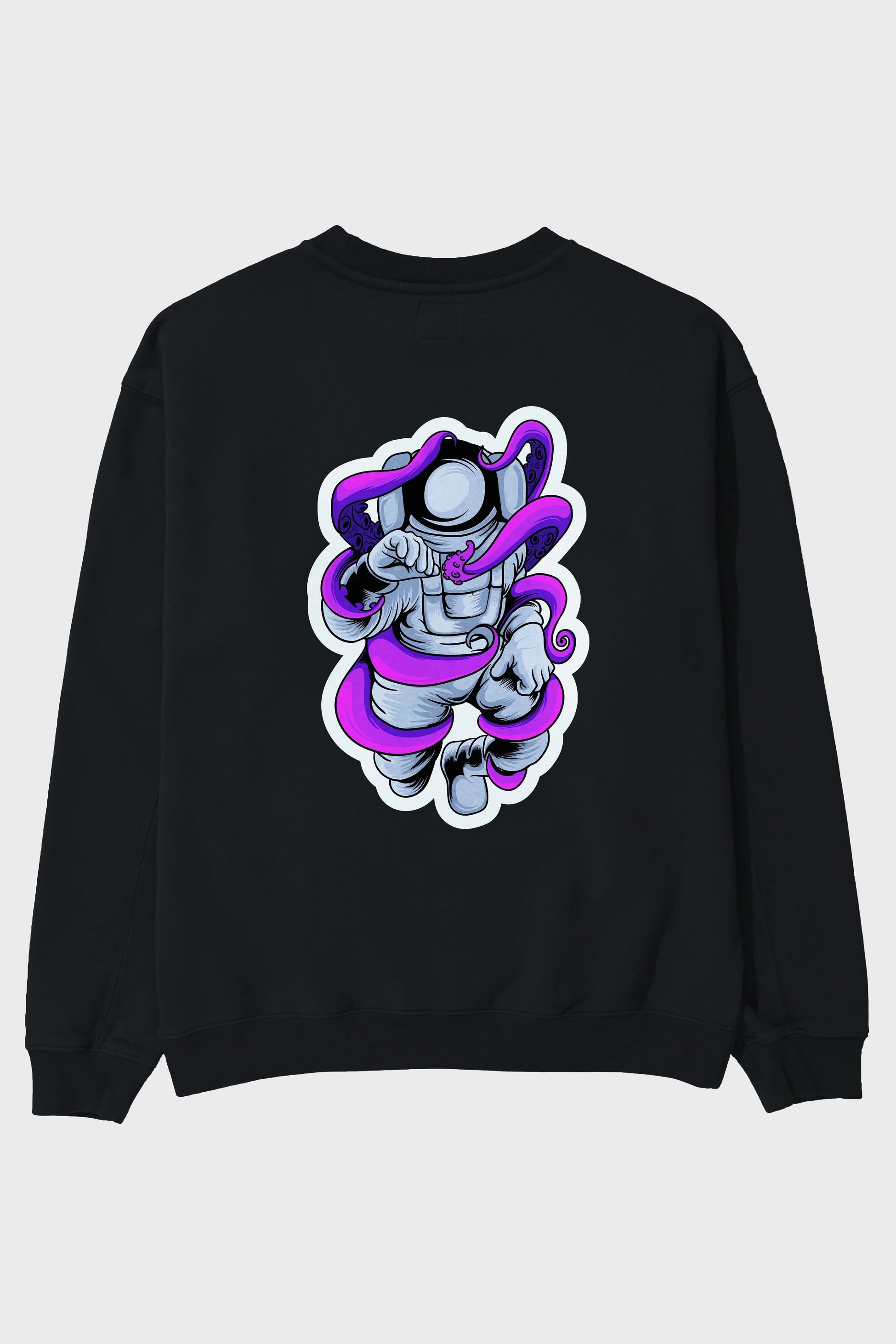 Astronaut fighting octopus sticker Arka Baskılı Oversize Sweatshirt Erkek Kadın Unisex