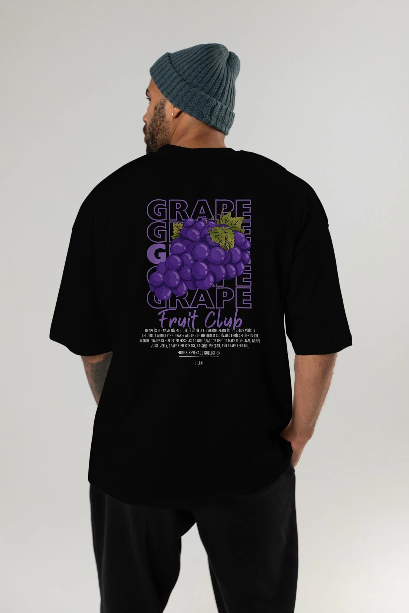 Grape Arka Baskılı Oversize t-shirt Erkek Kadın Pamuk Bisiklet Yaka tişort