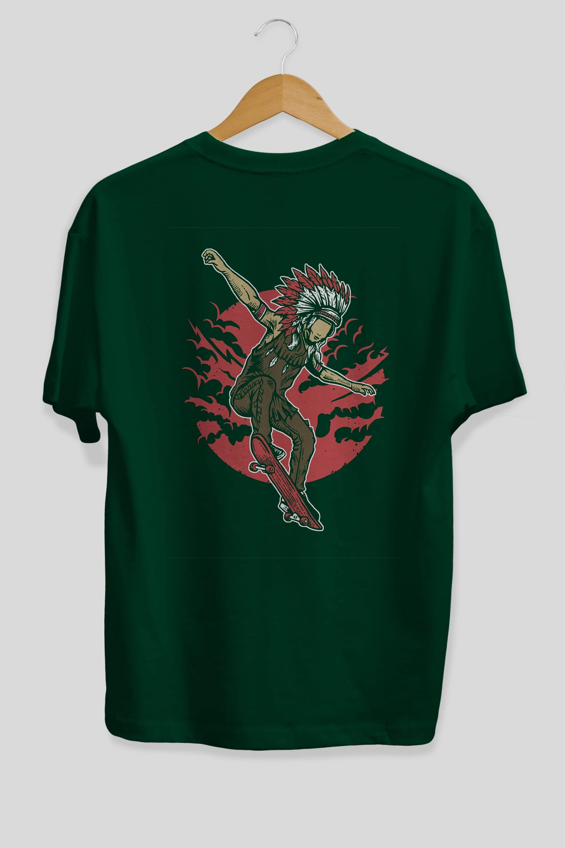 Indian Chief Skateboard Arka Baskılı Oversize t-shirt Erkek Kadın Unisex %100 Pamuk
