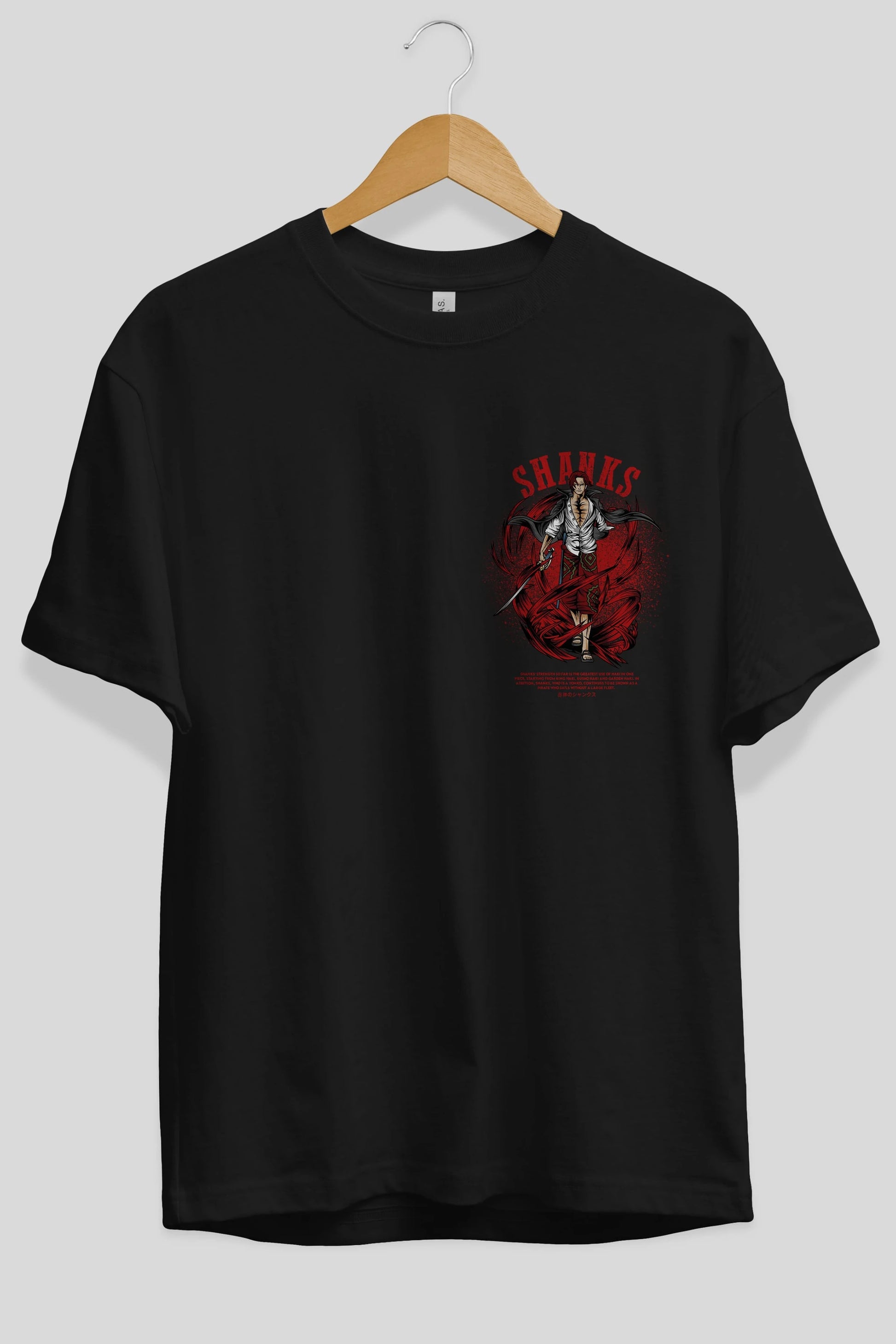 Shanks Ön Sol Baskılı Oversize t-shirt Erkek Kadın Unisex %100 Pamuk Bisiklet Yaka tişort