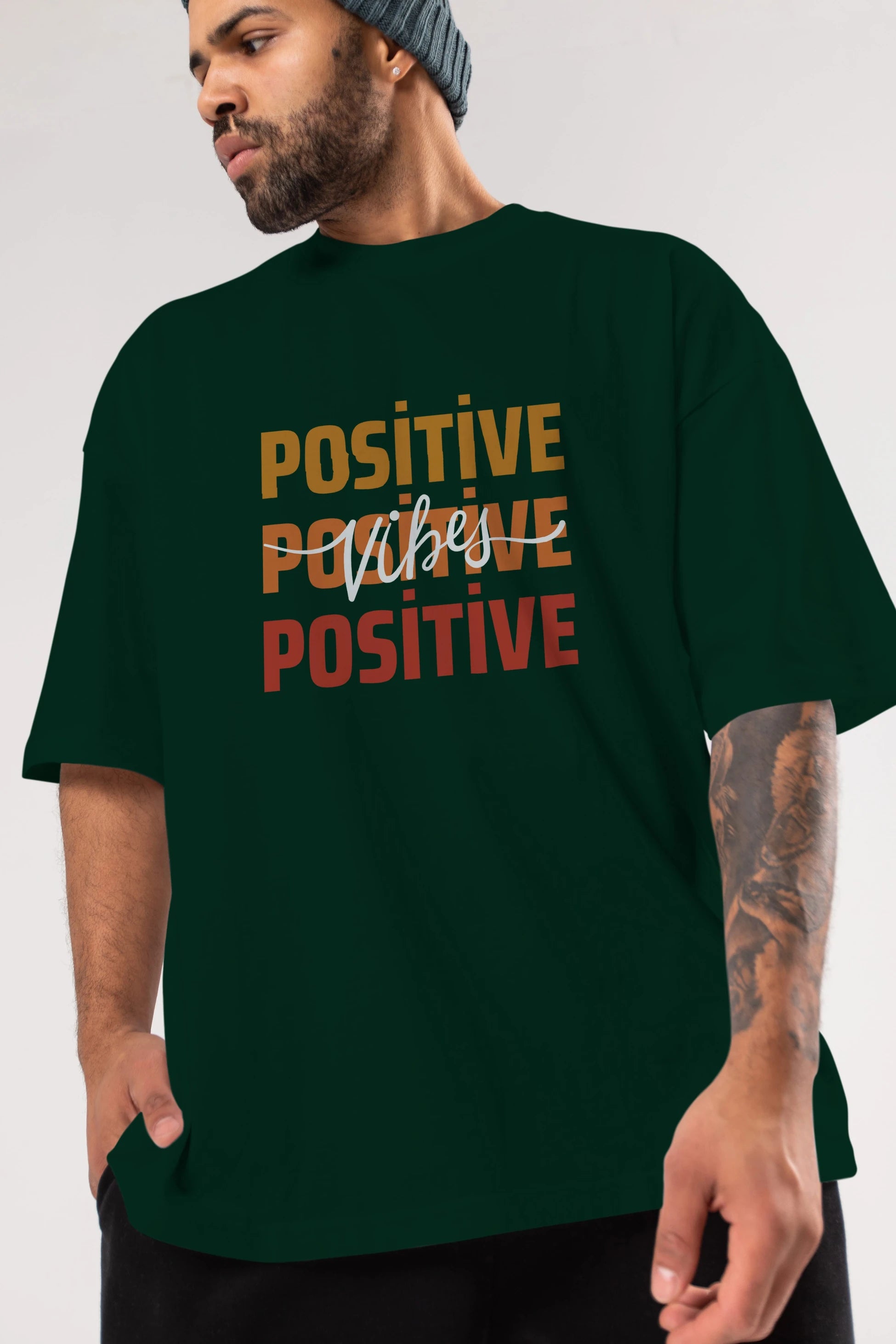 Positive Vibes 2 Ön Baskılı Oversize t-shirt Erkek Kadın Unisex