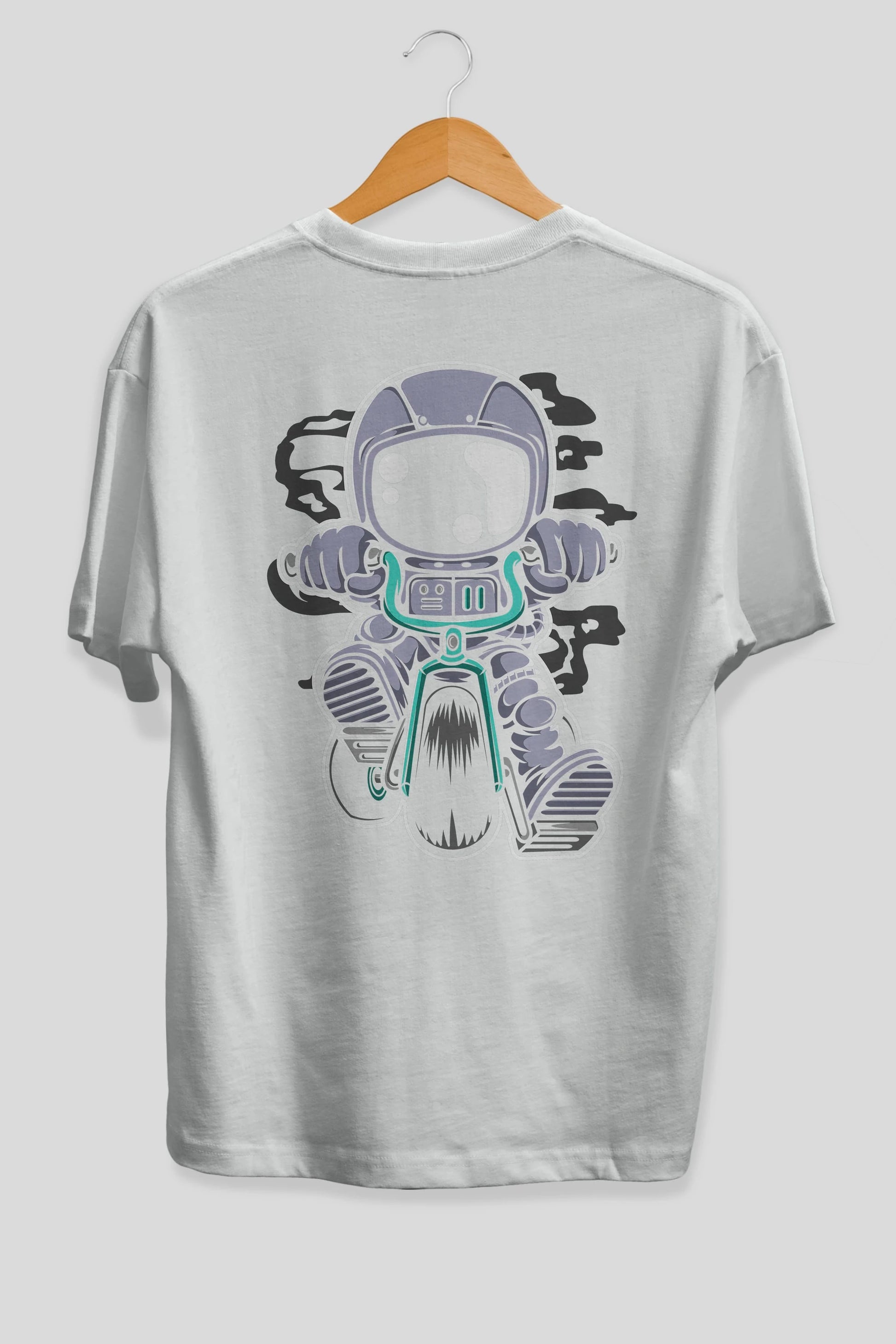 Astronaut Biker Arka Baskılı Oversize t-shirt Erkek Kadın Unisex
