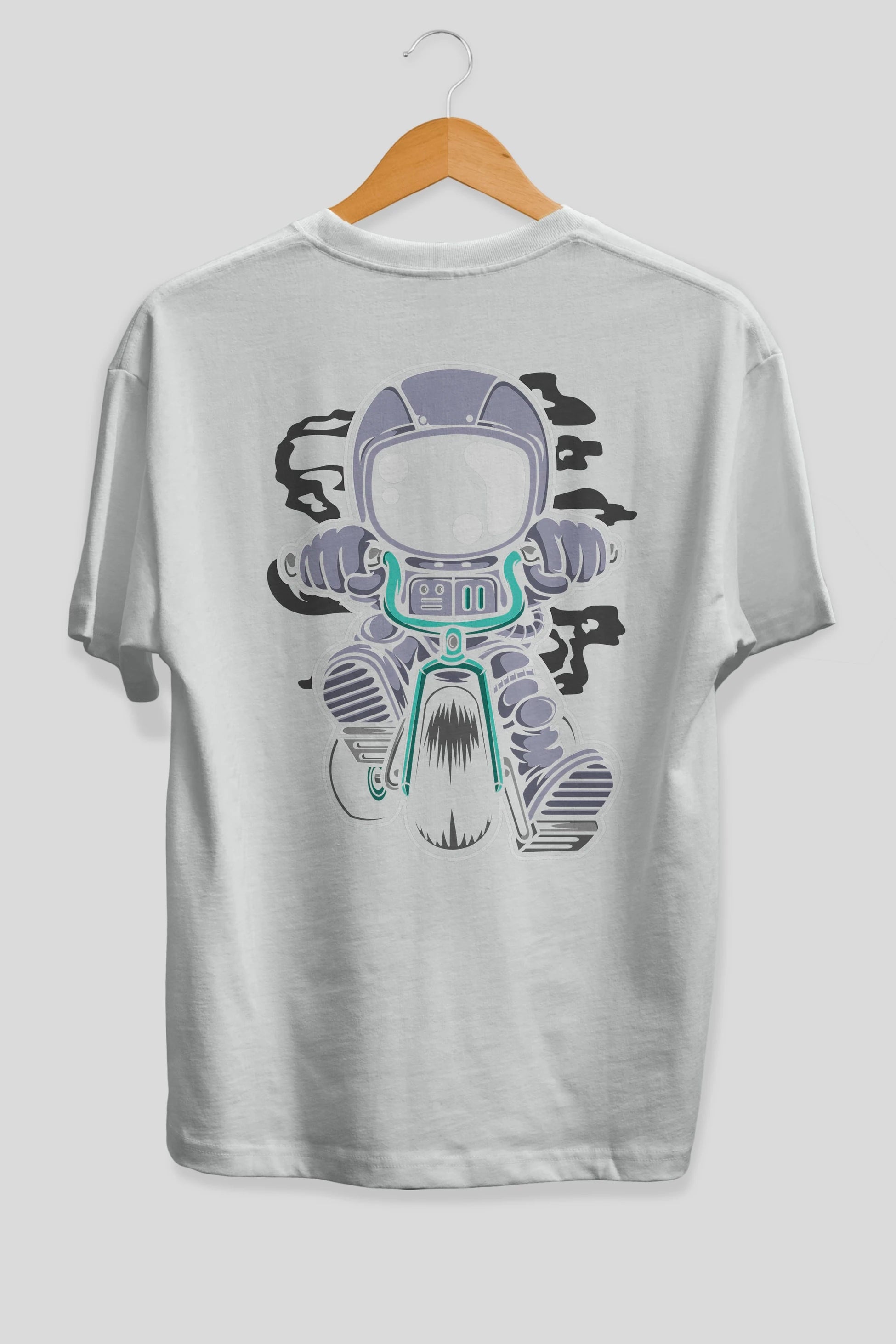 Astronaut Biker Arka Baskılı Oversize t-shirt Erkek Kadın Unisex