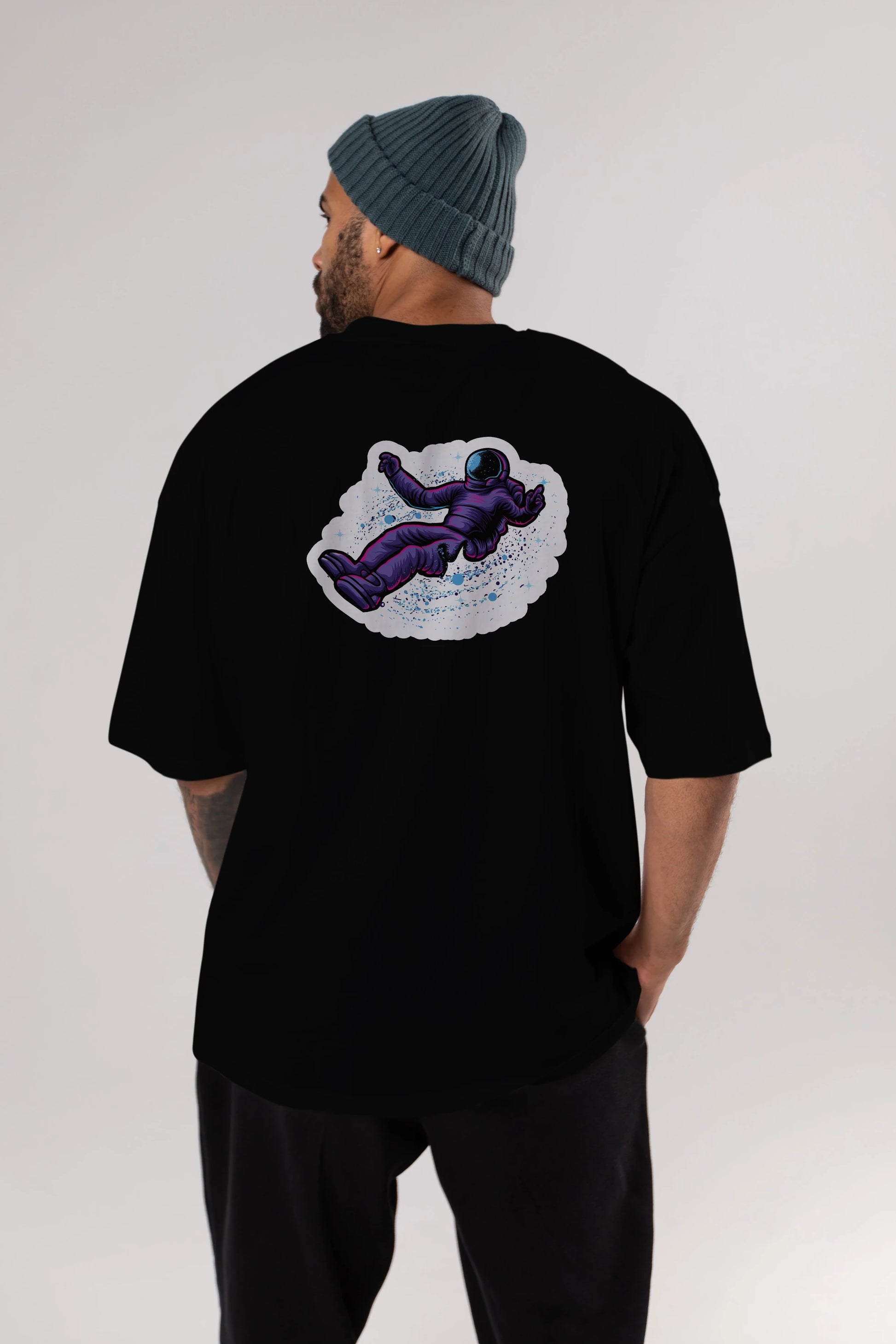 Having fun in outer space sticker Arka Baskılı Oversize t-shirt Erkek Kadın Unisex
