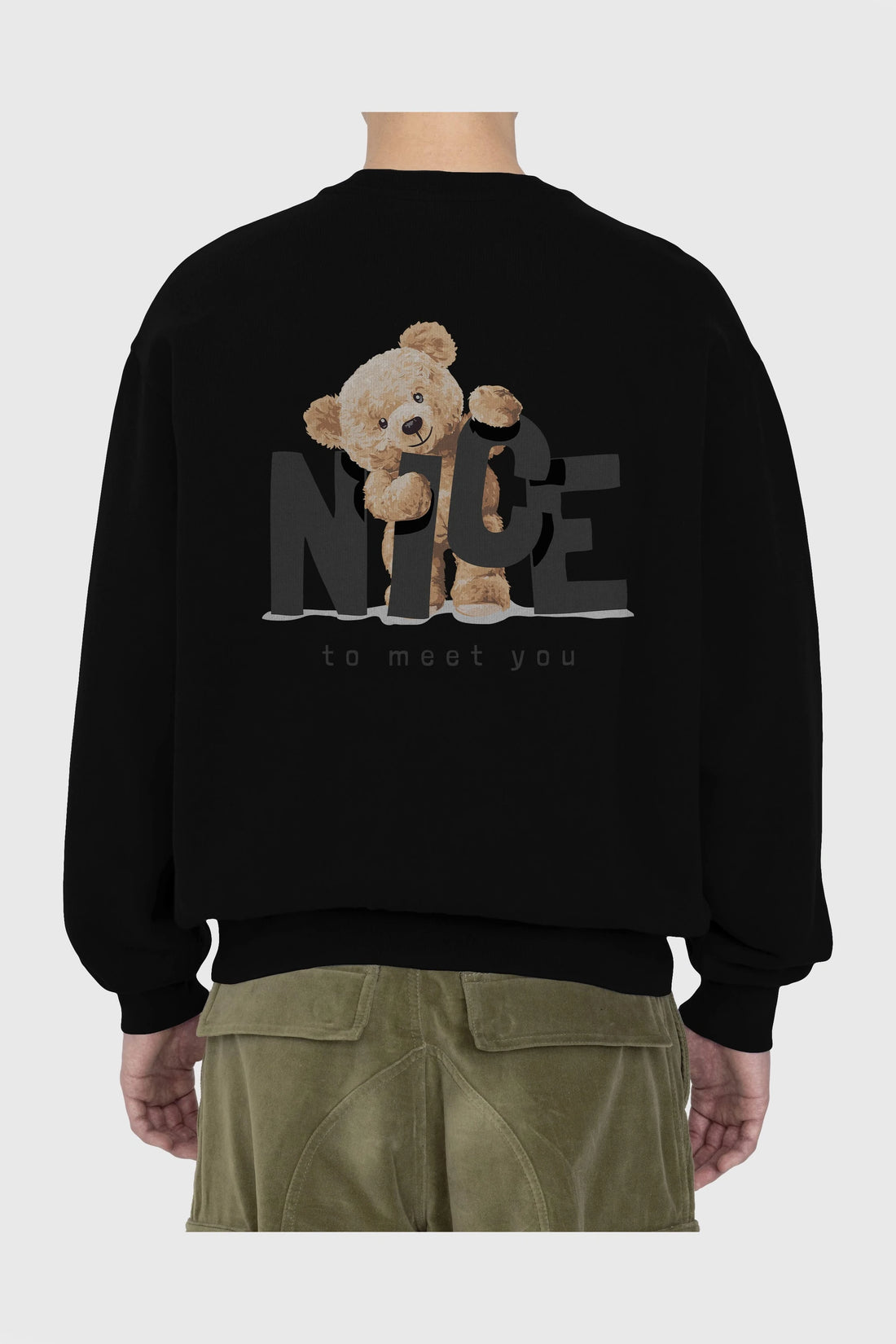 Teddy Nıce To Meet You Arka Baskılı Oversize Sweatshirt Erkek Kadın Unisex