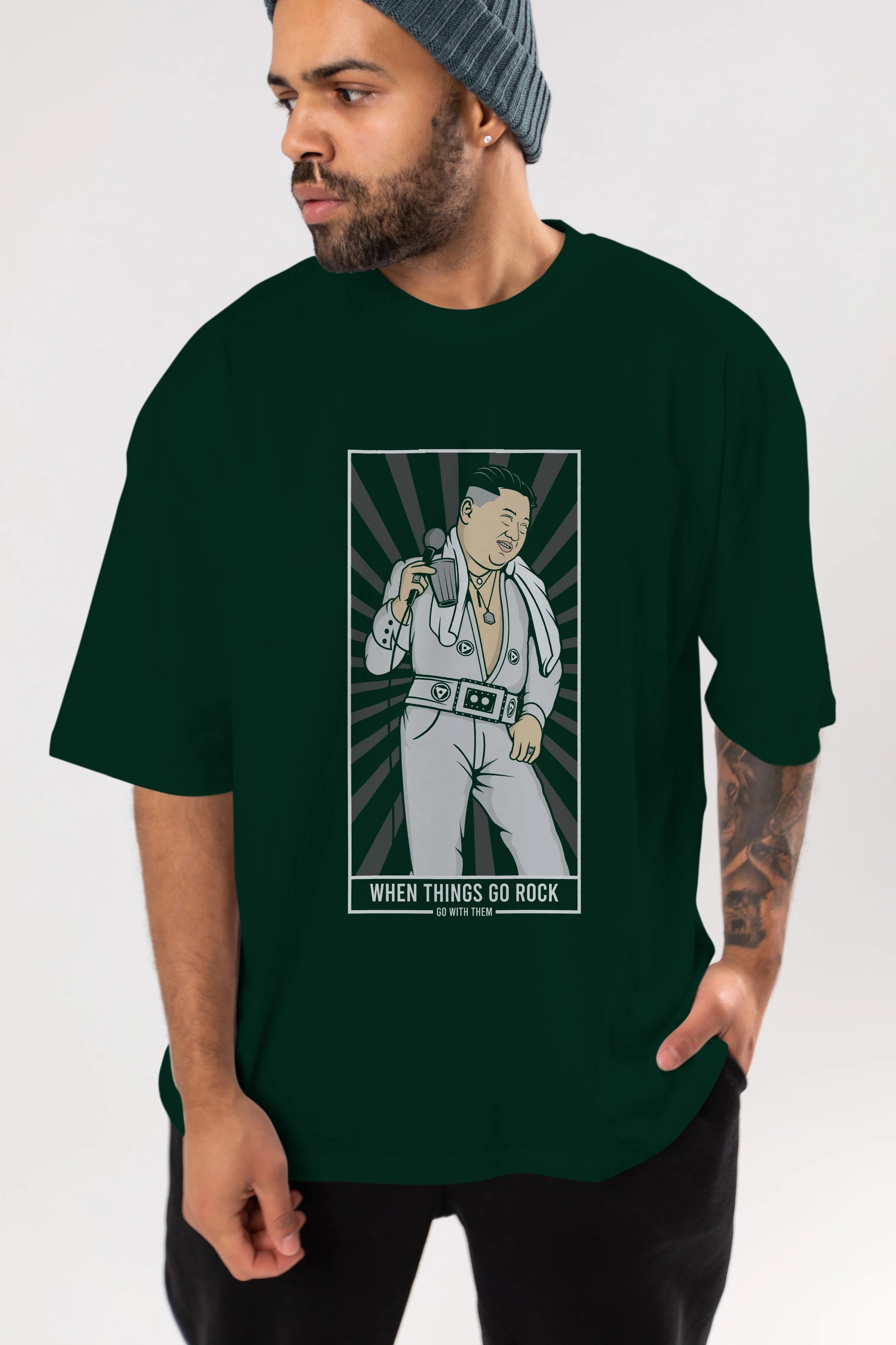 Kim Elvis Ön Baskılı Oversize t-shirt Erkek Kadın Unisex %100 Pamuk tişort
