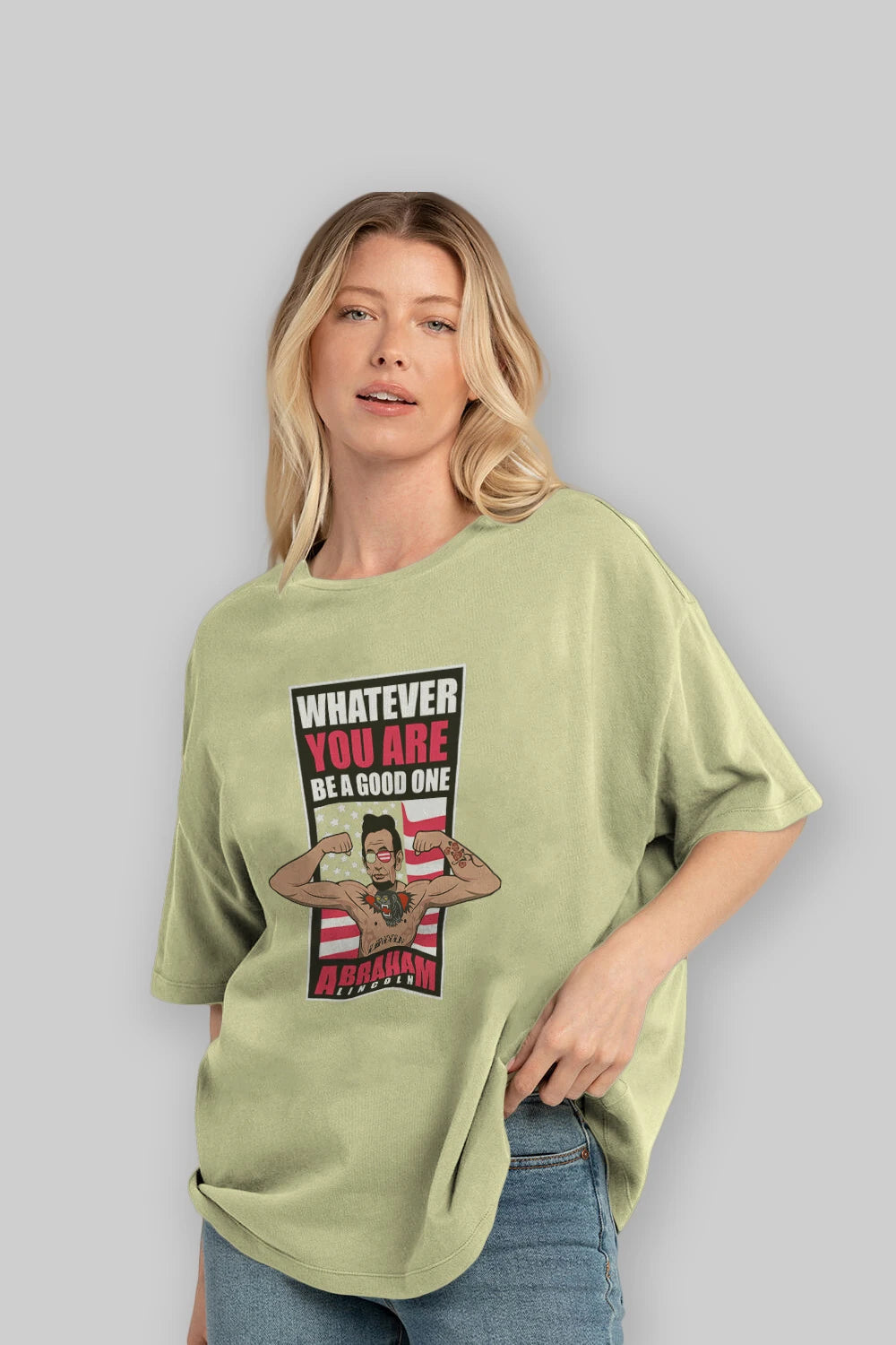 Lincoln Fighter Ön Baskılı Oversize t-shirt Erkek Kadın Unisex %100 Pamuk tişort