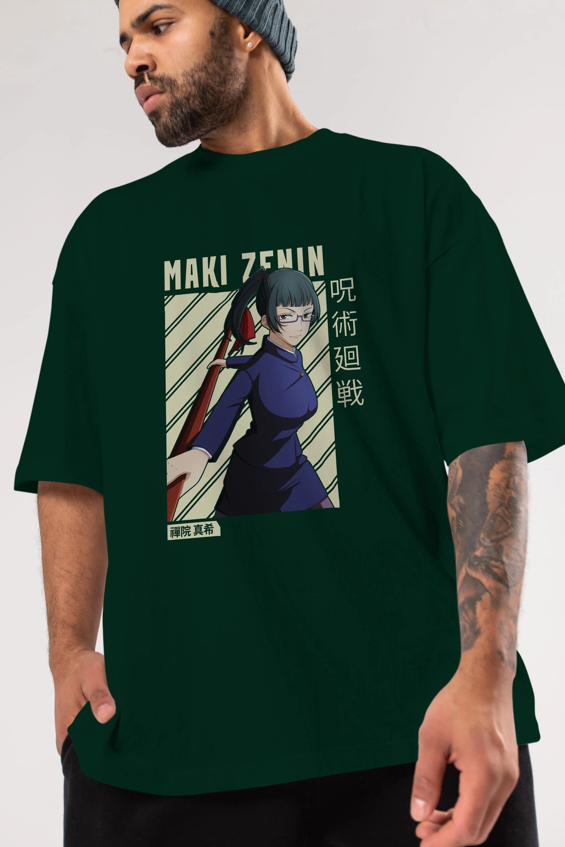 Maki Zenin CHAİNSAWMAN Anime Ön Baskılı Oversize t-shirt %100 pamuk Erkek Kadın Unisex