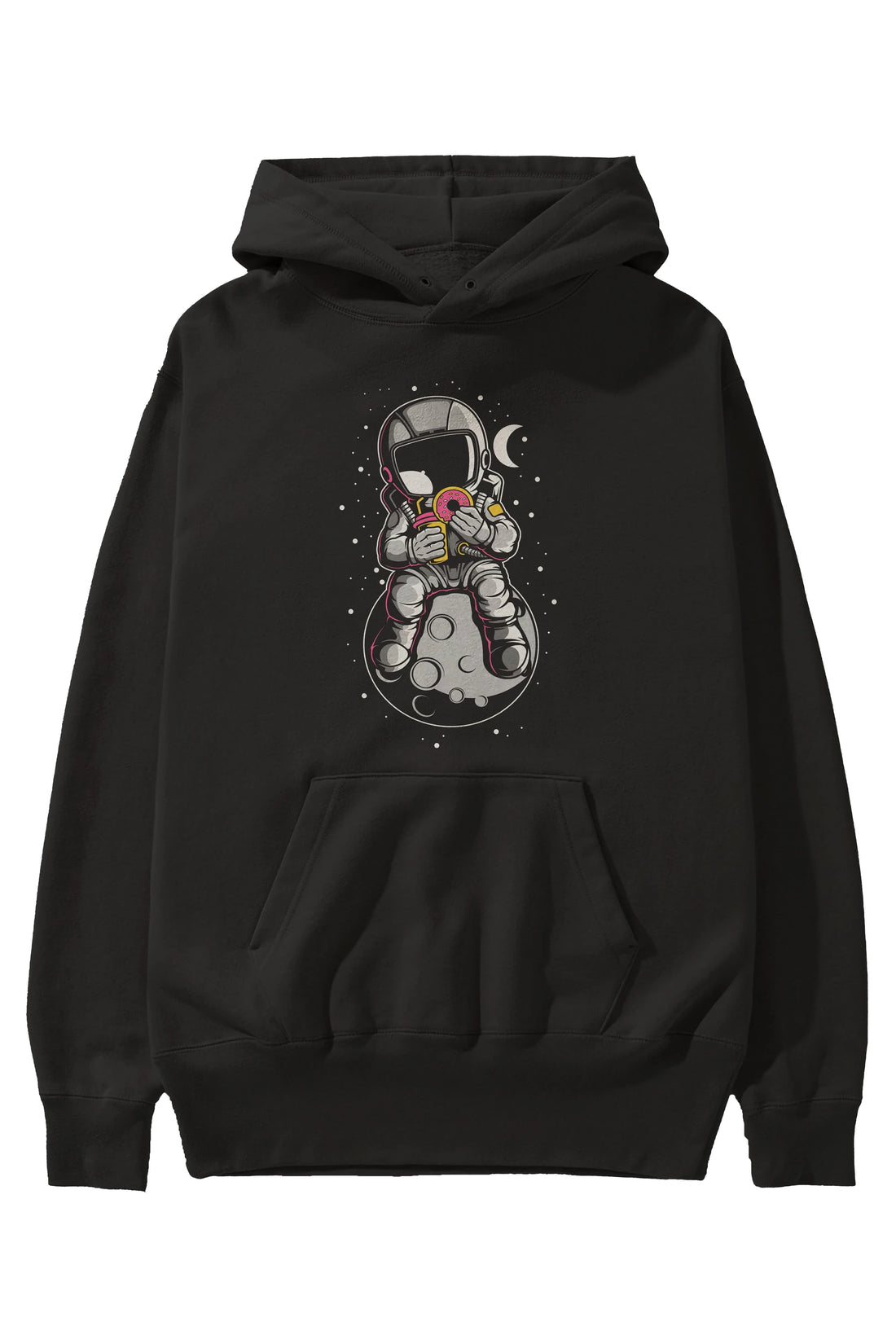 Astronaut Donuts Ön Baskılı Hoodie Oversize Kapüşonlu Sweatshirt Erkek Kadın Unisex