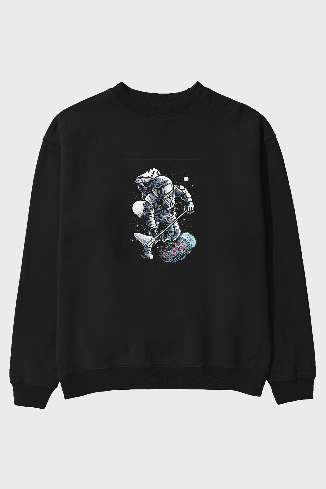 Astronaut Jellyfish Ön Baskılı Oversize Sweatshirt Erkek Kadın Unisex