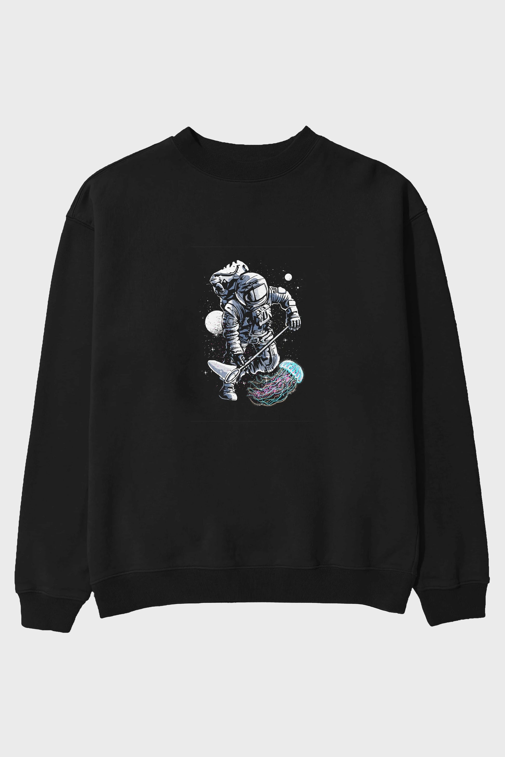 Astronaut Jellyfish Ön Baskılı Oversize Sweatshirt Erkek Kadın Unisex