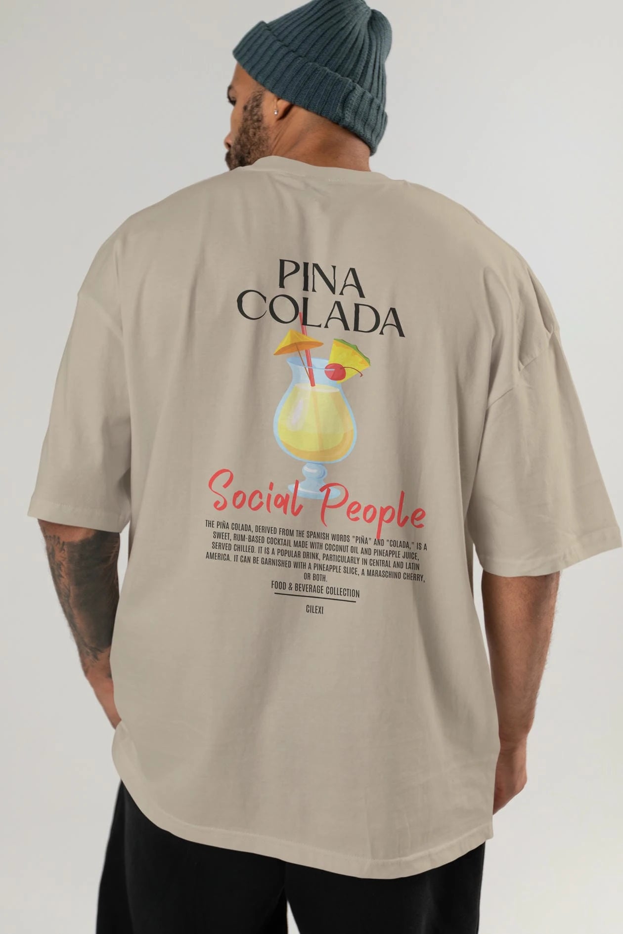Pına Colada Kokteyl Serisi Baskılı Oversize t-shirt Erkek Kadın Unisex %100 Pamuk Bisiklet Yaka tişort