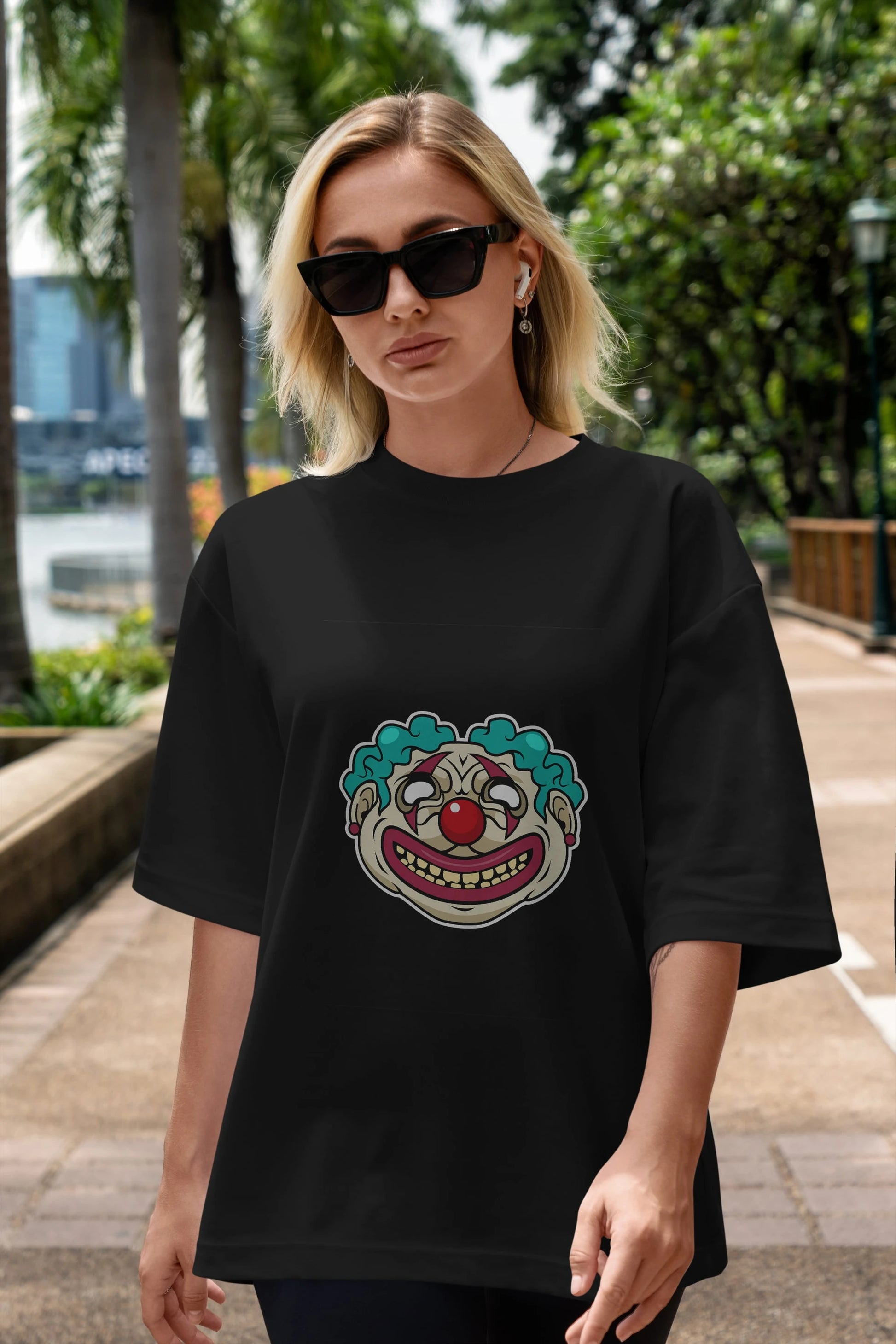 Clown Head Ön Baskılı Oversize t-shirt Erkek Kadın Unisex %100 Pamuk tişort