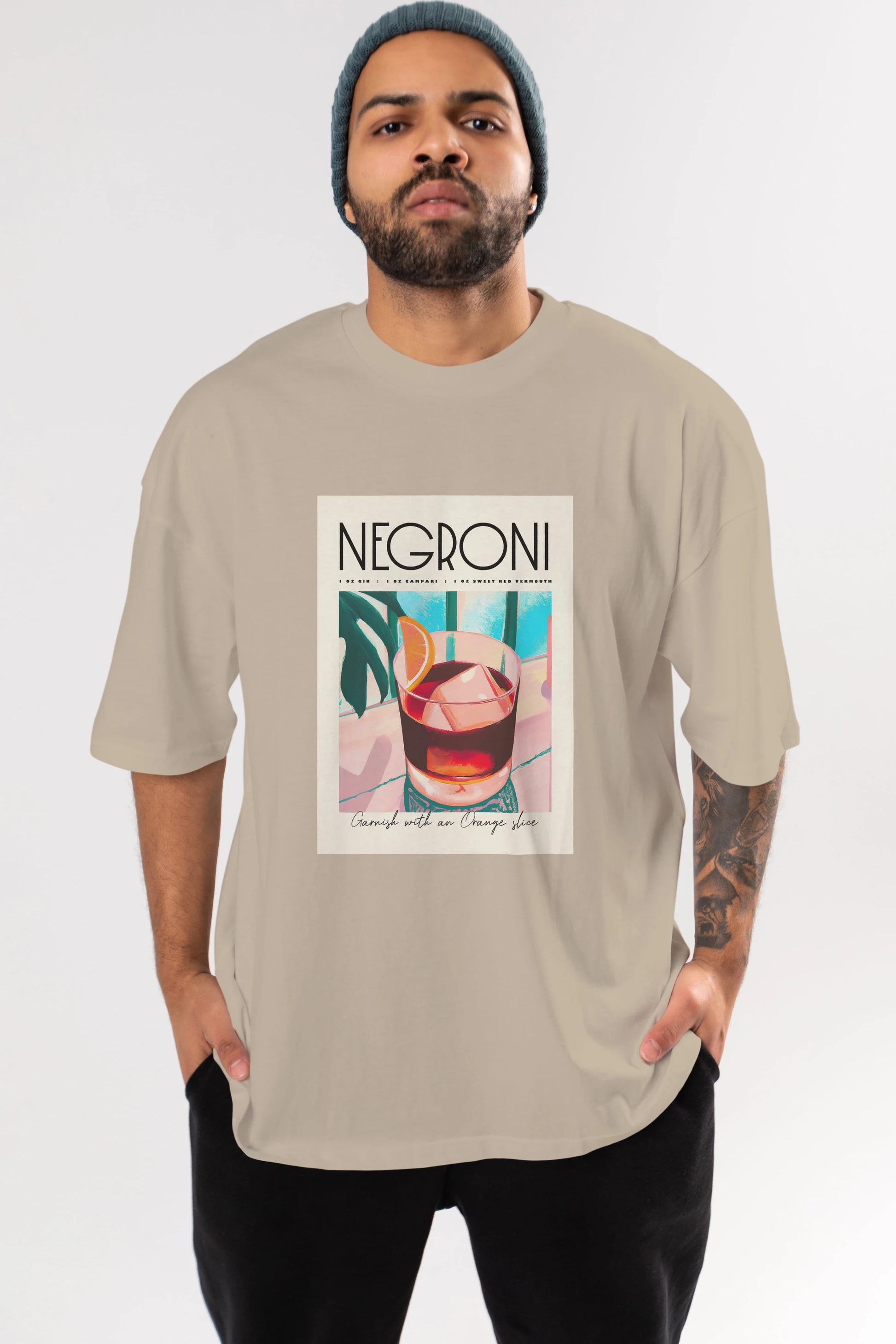 Negroni 4 Ön Baskılı Oversize t-shirt Erkek Kadın Unisex %100 Pamuk Bisiklet Yaka tişort