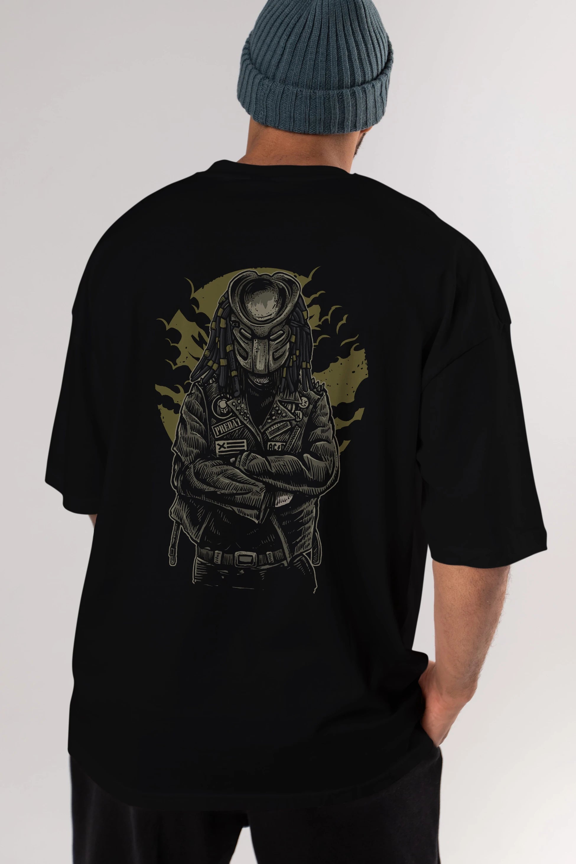Predator Arka Baskılı Oversize t-shirt Erkek Kadın Unisex %100 Pamuk