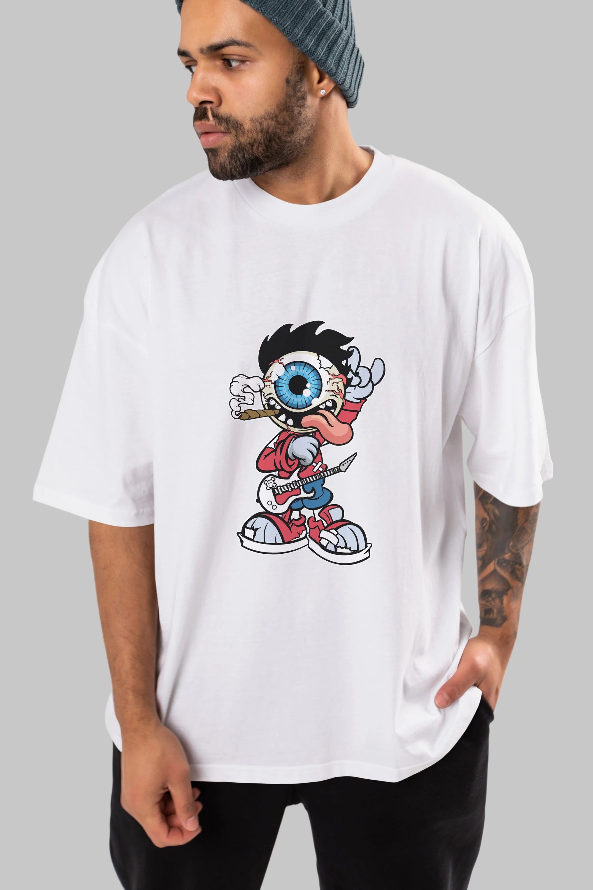 Eyeball Rockstar Ön Baskılı Oversize t-shirt Erkek Kadın Unisex %100 Pamuk tişort