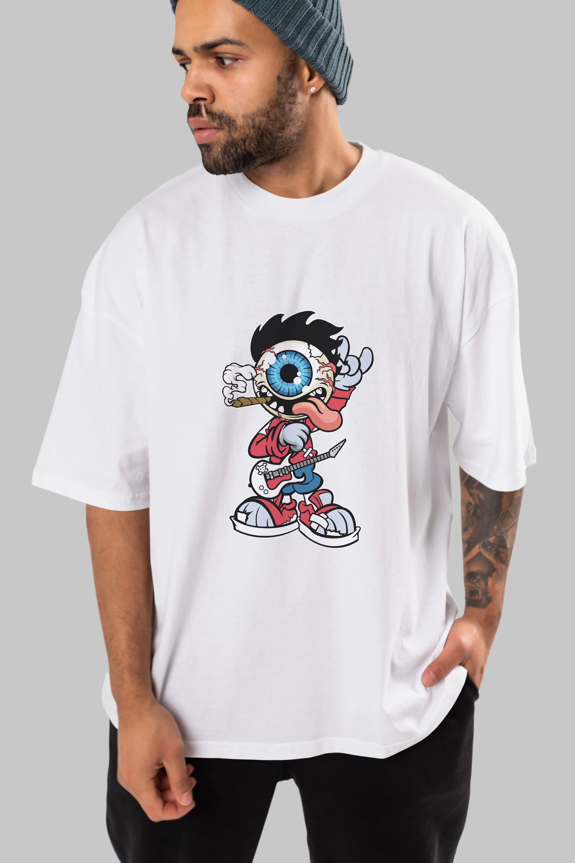 Eyeball Rockstar Ön Baskılı Oversize t-shirt Erkek Kadın Unisex %100 Pamuk tişort