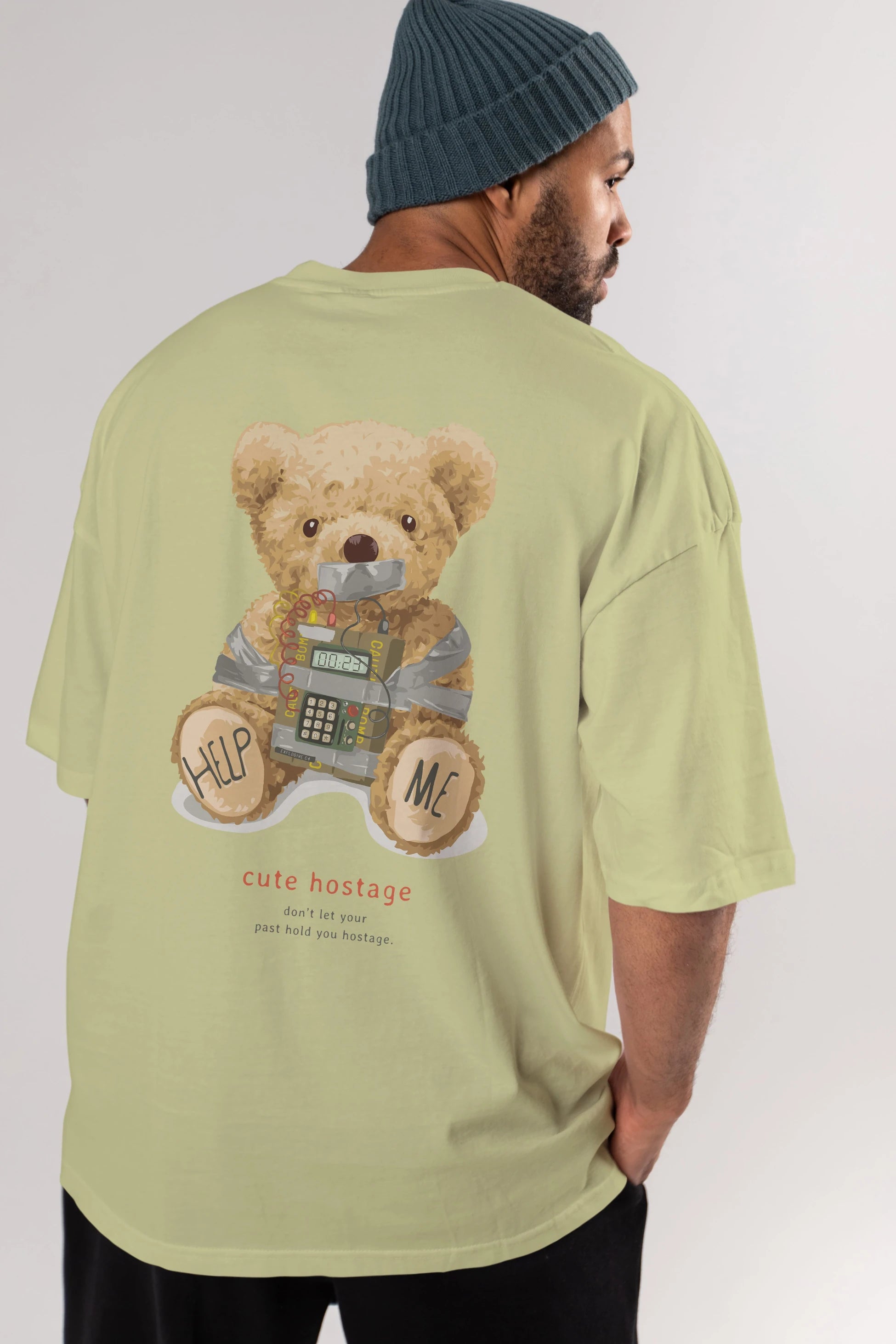 Teddy Bear Help Me Arka Baskılı Oversize t-shirt Erkek Kadın Unisex %100 Pamuk