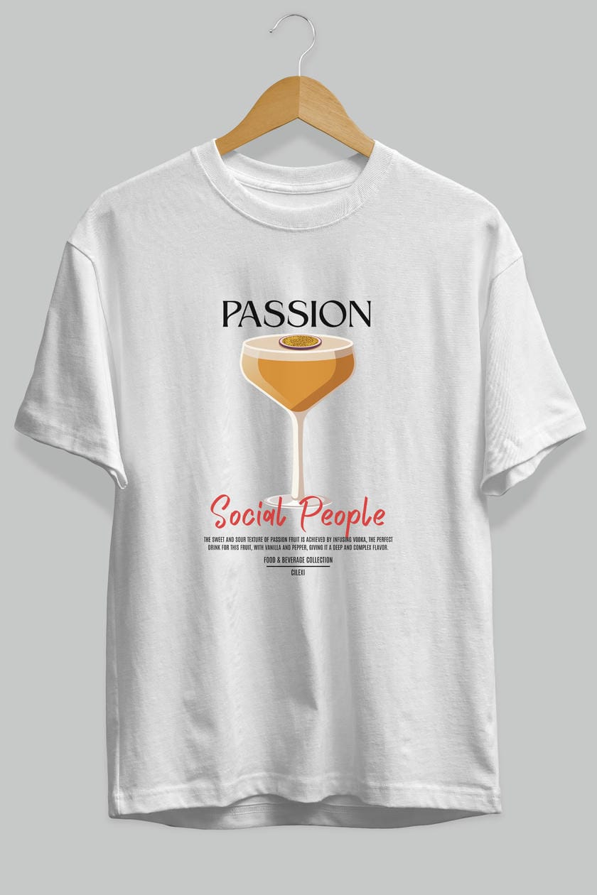 Passion Kokteyl Serisi ön Baskılı Oversize t-shirt Erkek Kadın %100 Pamuk Bisiklet Yaka tişort