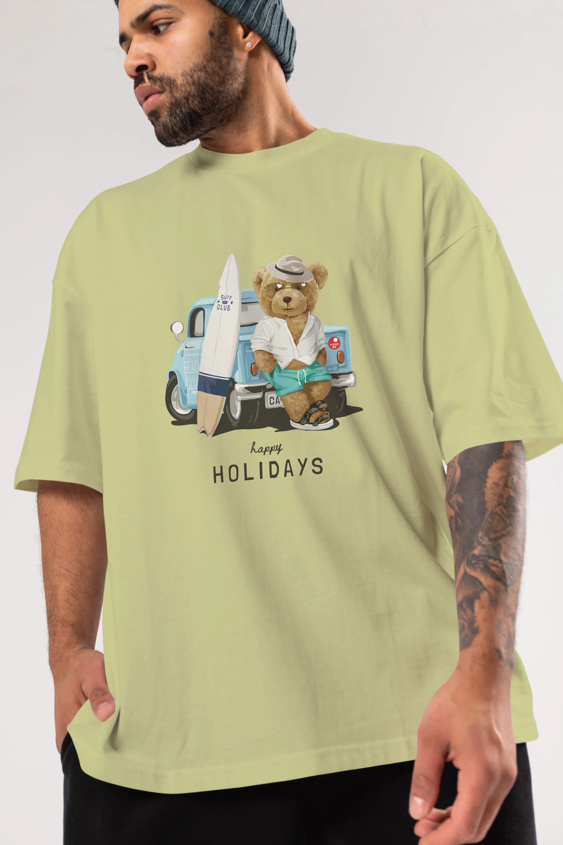 Teddy Bear Surf Club Ön Baskılı Oversize t-shirt Erkek Kadın Unisex %100 Pamuk