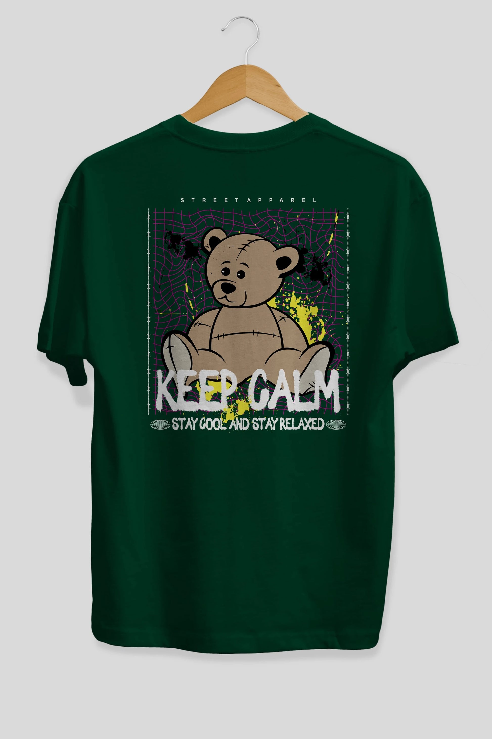 Keep Calm Bear Arka Baskılı Oversize t-shirt Erkek Kadın Unisex
