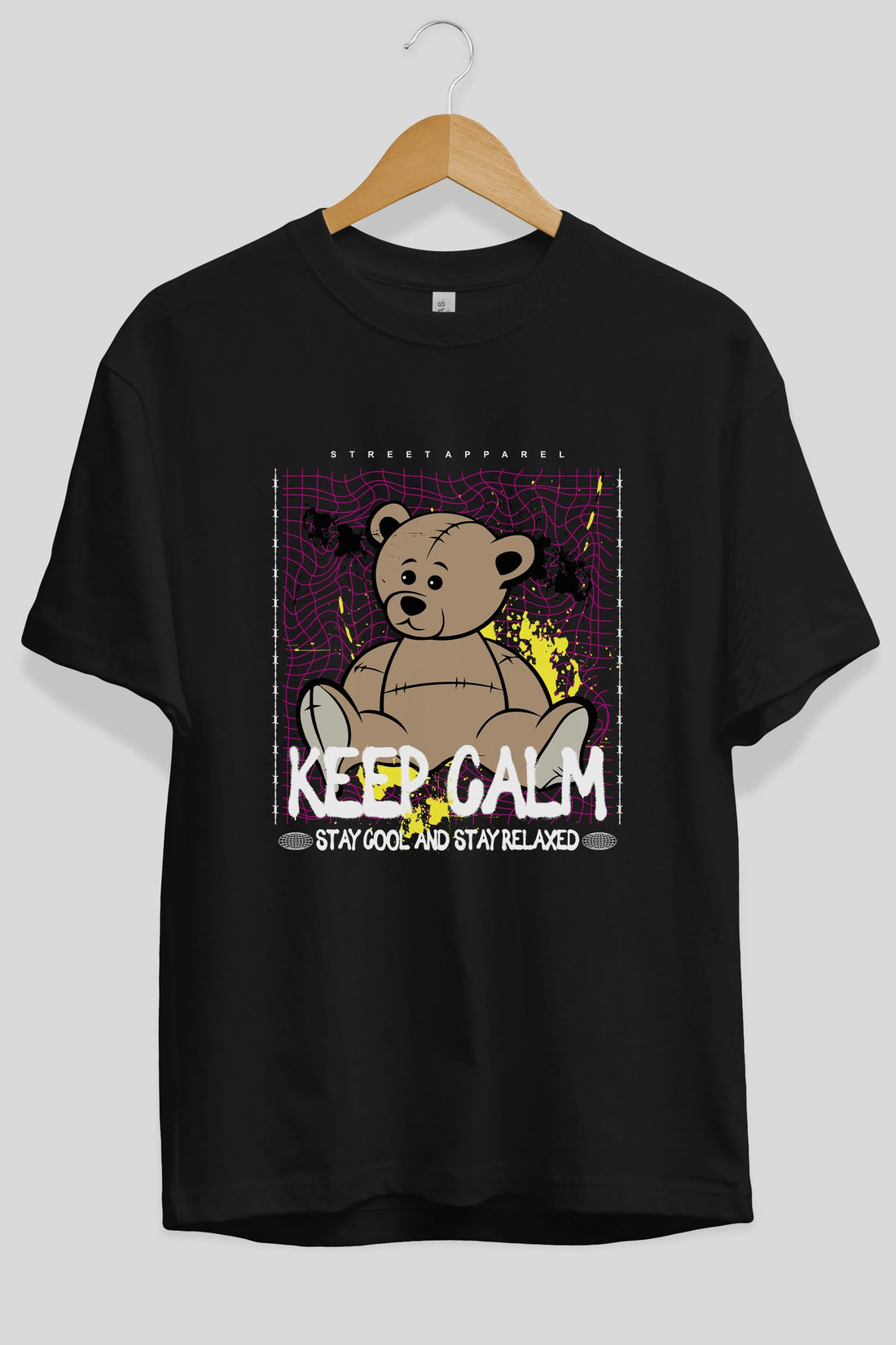 Keep Calm Bear Ön Baskılı Oversize t-shirt Erkek Kadın Unisex