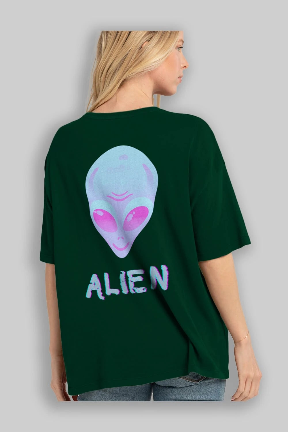 Alien Arka Baskılı Oversize t-shirt Erkek Kadın Unisex